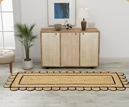 GRUHUM Jute Cotton Area Rug 8'x10' ft Large Hand Woven Natural Farmhouse Rug for Living Room, Bedroom Kitchen - Rustic Vintage Bohemian Eco-Friendly Carpet Home Décor 8x10 ft Natural Boho Rug
