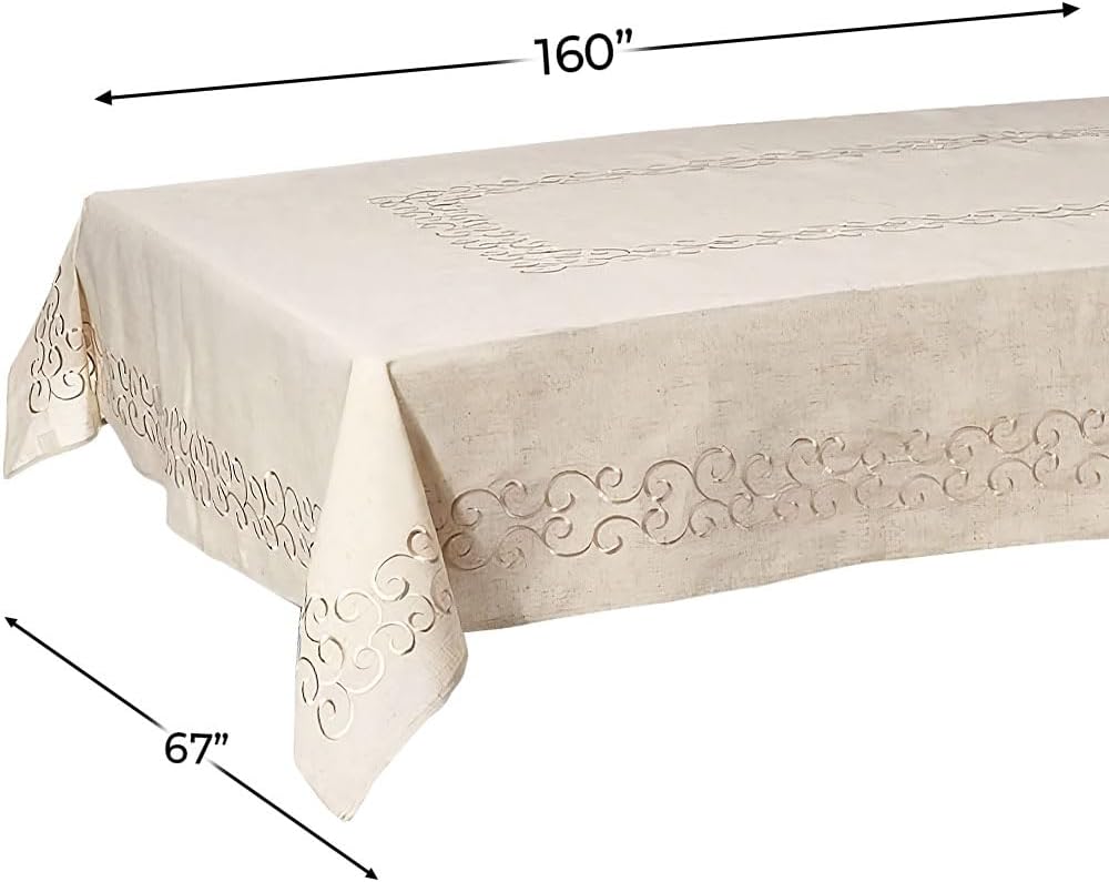 SARO LIFESTYLE Swirling Collection Design Tablecloth, 67" x 160", Natural