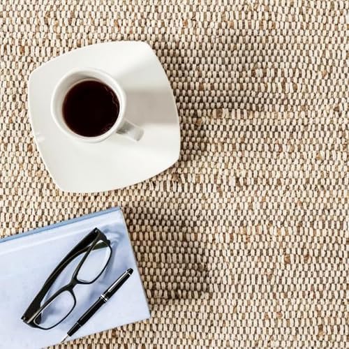 GRUHUM Jute Cotton Area Rug 8'x10' ft Large Hand Woven Natural Farmhouse Rug for Living Room, Bedroom Kitchen - Rustic Vintage Bohemian Eco-Friendly Carpet Home Décor 8x10 ft Natural Boho Rug