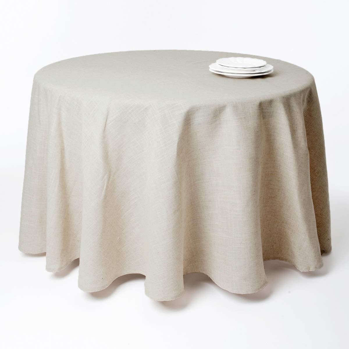 SARO LIFESTYLE Poly and Linen Blend Toscana Tablecloth with Hemstitch Border, Natural, 65"x160"