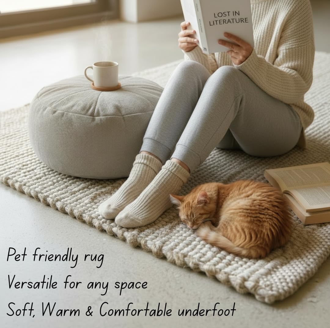 S & L Homes Jute Cotton Hand Woven Natural Farmhouse Area Rug for Living Room - Rustic Vintage Bohemian Décor - (8' x 10' Natural)