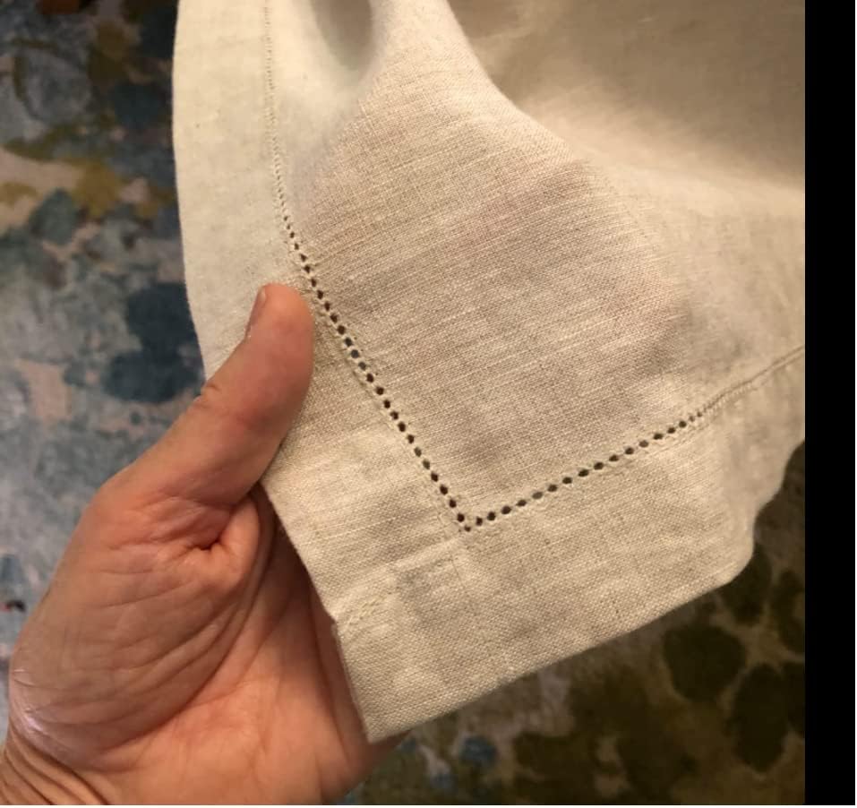 EVERLY Pure Linen Hemstitch Tablecloth,100% Stonewashed French Linen tablecloths for Kitchen Dining Rectangle Tables,60x120Inch Machine Washable Christmas Thanksgiving Organic Tablecloth-Natural Linen