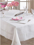 White 90% Polyester - 10% Linen Braided Embroidery Tablecloth, 67" x 140" Rectangular - (1 Piece).