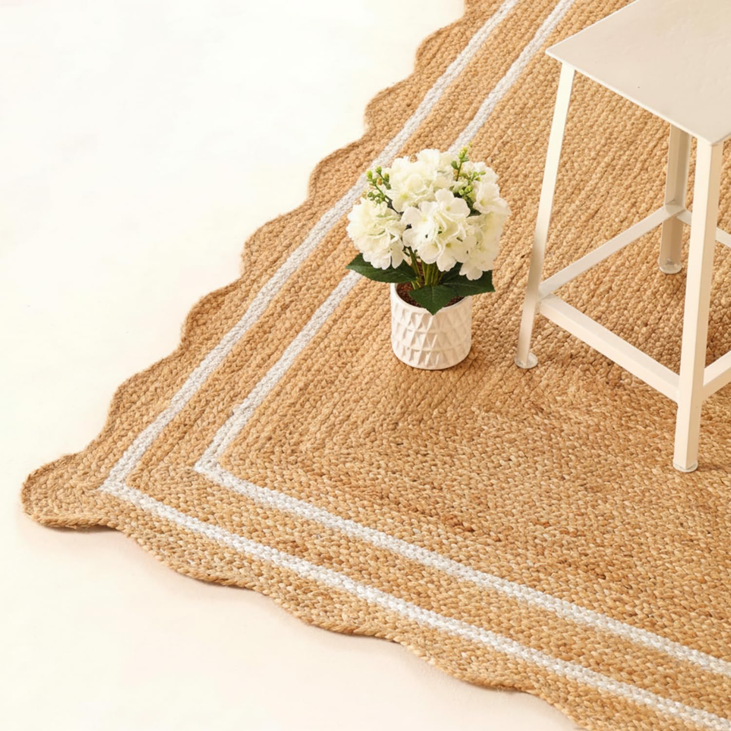 GRUHUM Jute Cotton Area Rug 8'x10' ft Large Hand Woven Natural Farmhouse Rug for Living Room, Bedroom Kitchen - Rustic Vintage Bohemian Eco-Friendly Carpet Home Décor 8x10 ft Natural Boho Rug