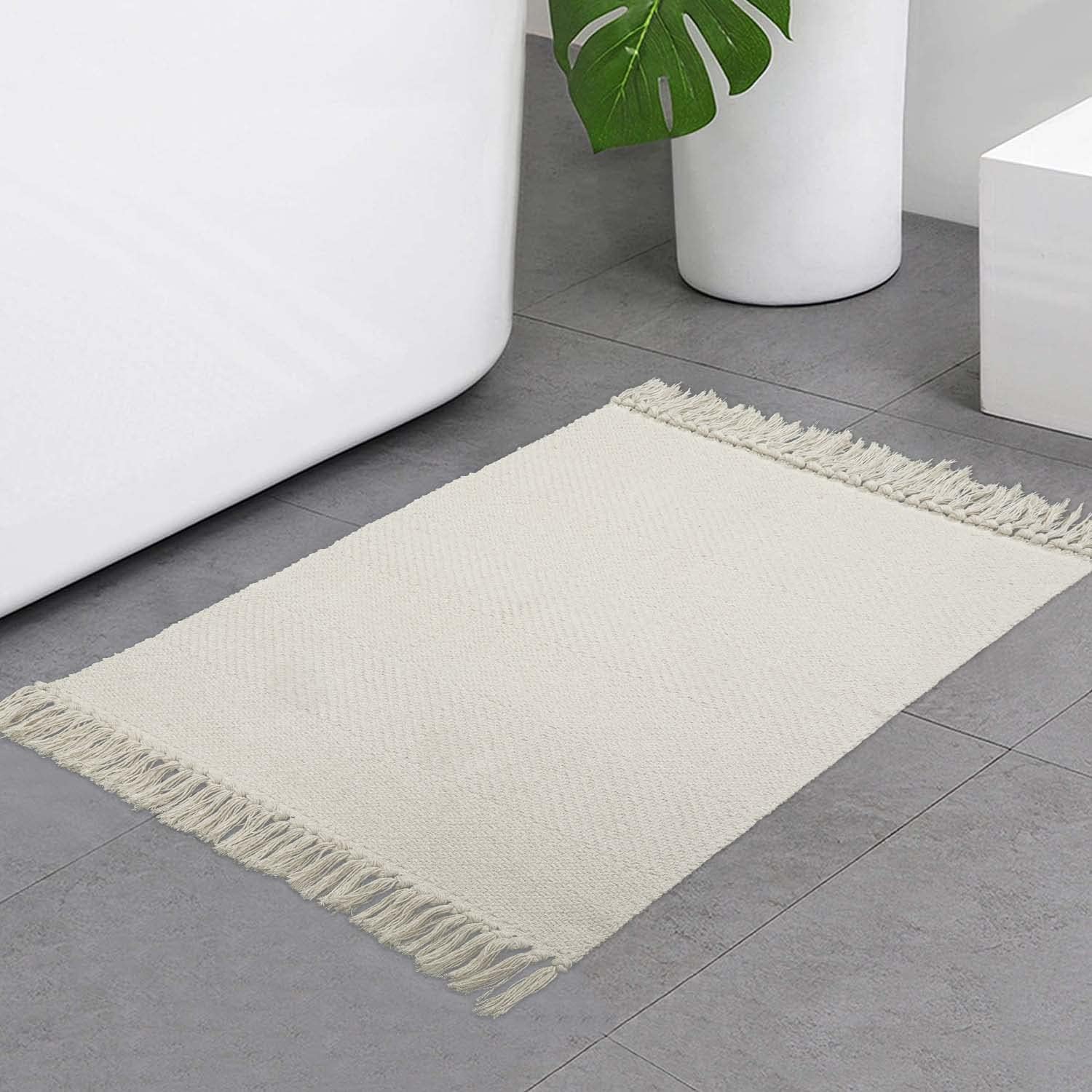 Collive Comfy Area Rug 4' x 6', Tan/Cream Woven Cotton Bedroom Rugs, Modern Indoor Accent Rug Floor Carpet with Tassel for Living Room, Nursery Room, Dining Room, Bedside, Office, Patio Decor