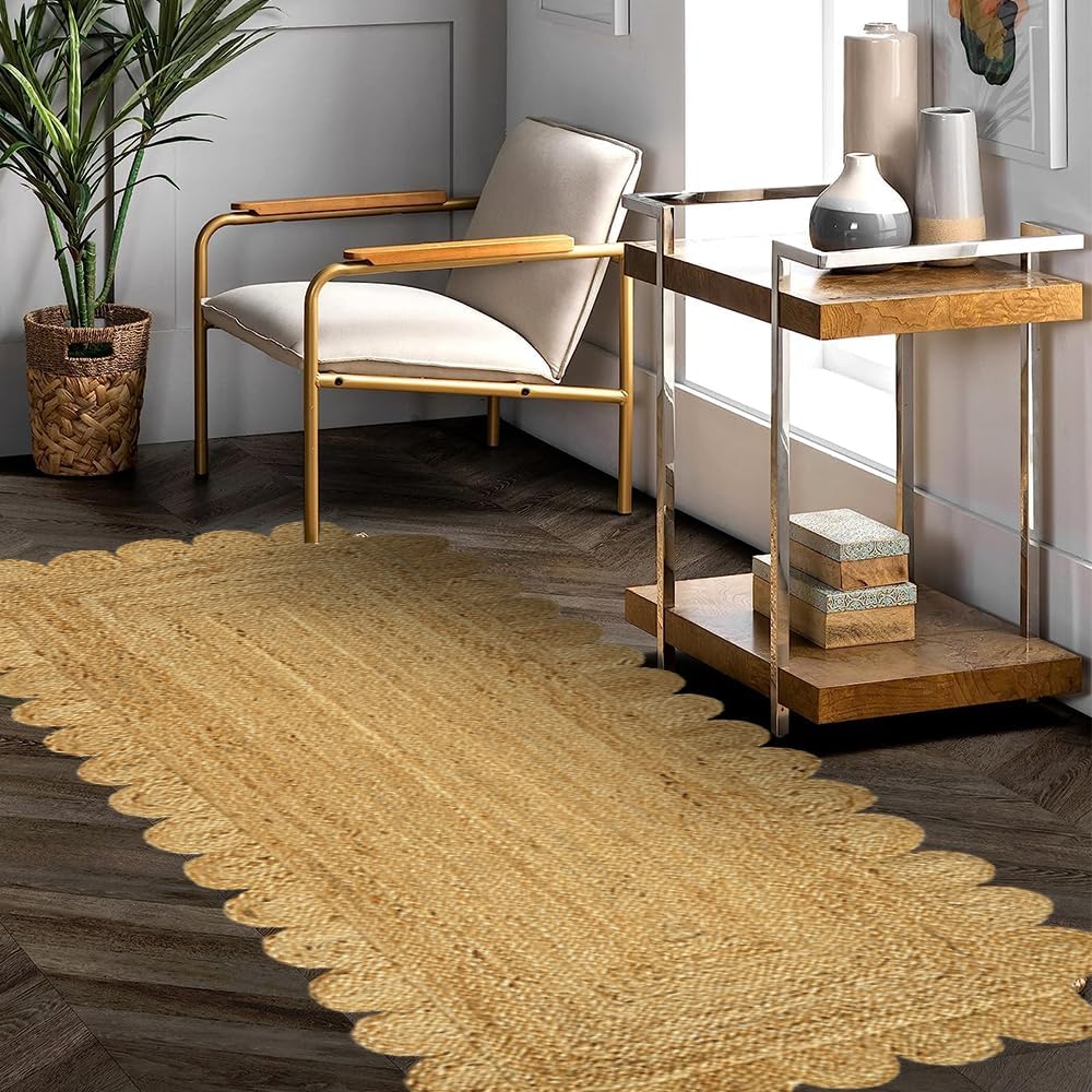 GRUHUM Jute Cotton Area Rug 8'x10' ft Large Hand Woven Natural Farmhouse Rug for Living Room, Bedroom Kitchen - Rustic Vintage Bohemian Eco-Friendly Carpet Home Décor 8x10 ft Natural Boho Rug