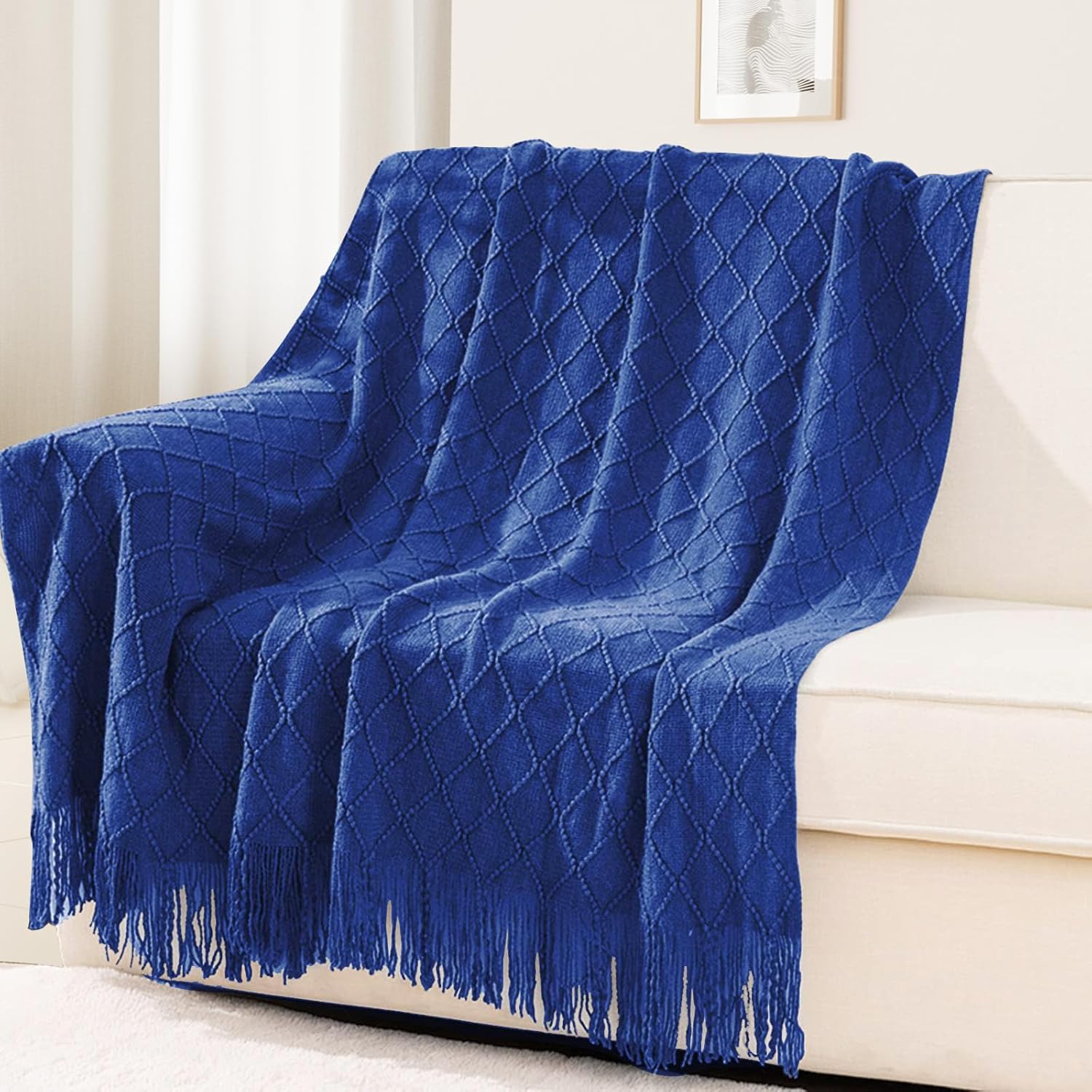 inhand Throw Blanket for Couch Bed,Chunky Chenille Woven Soft Blankets with Tassels, Cozy Boho Farmhouse Fall Winter Decor,Warm for Women,60"x80",Extra Thick-Off White