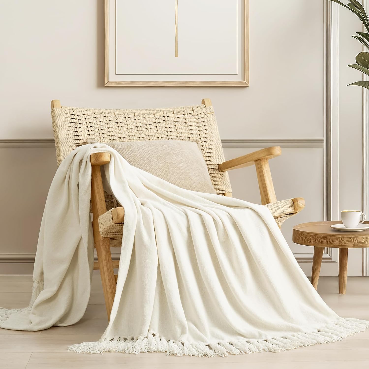 EverGrace Soft Chenille Bed Blanket Queen Size for Bed, Cozy Plush Fuzzy Lightweight Decorative Chenille Knit Throw Blanket with Tassels for Couch Sofa Gift Home Decor, Taupe 90"x90"