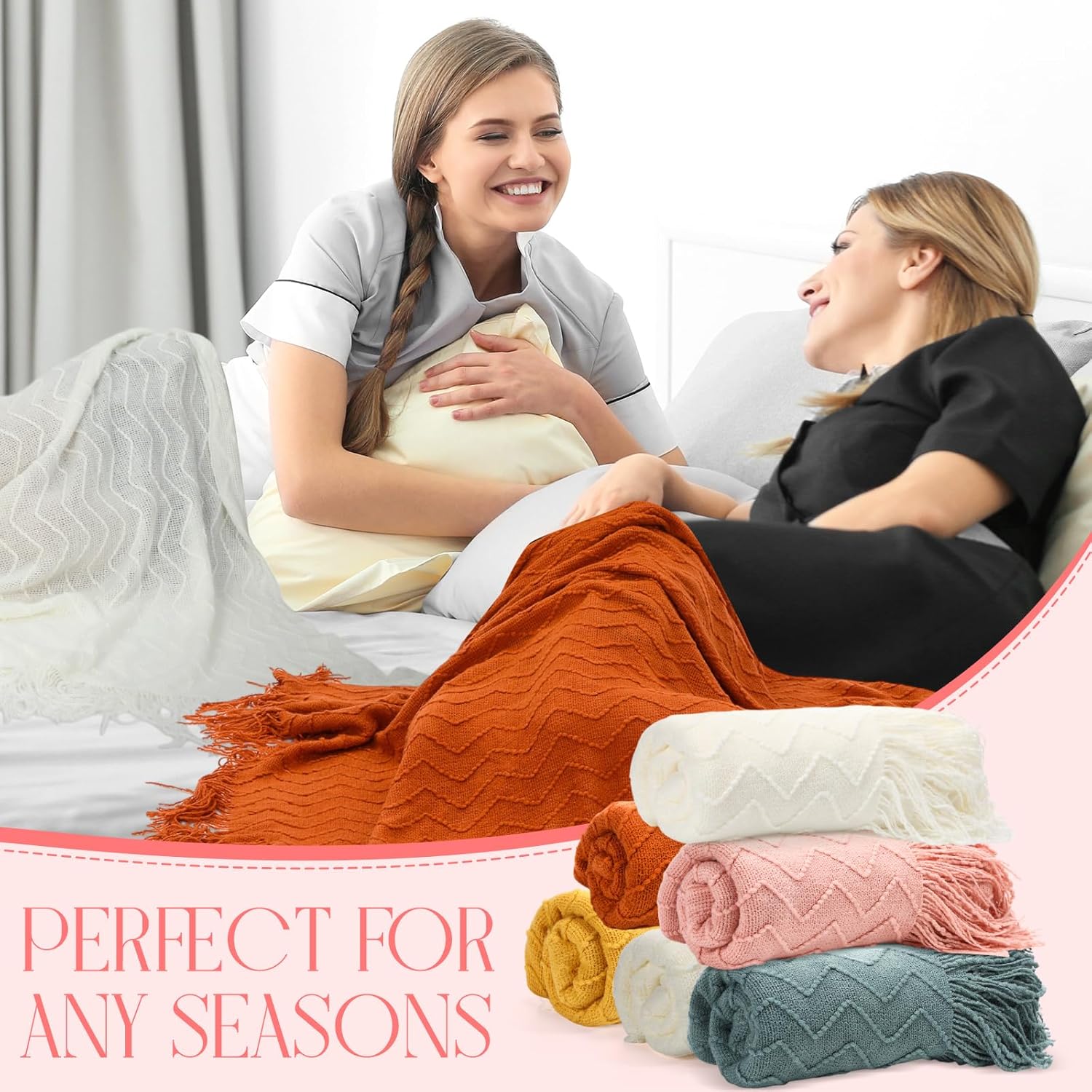 Buryeah 6 Pack Boho Knitted Throw Blankets with Tassels 50 x 60 Inch Soft Warm Rhombus Textured Blankets Bulk for Wedding Guests Christmas Birthday Employee Teacher Appreciation Gifts (Multicolor)