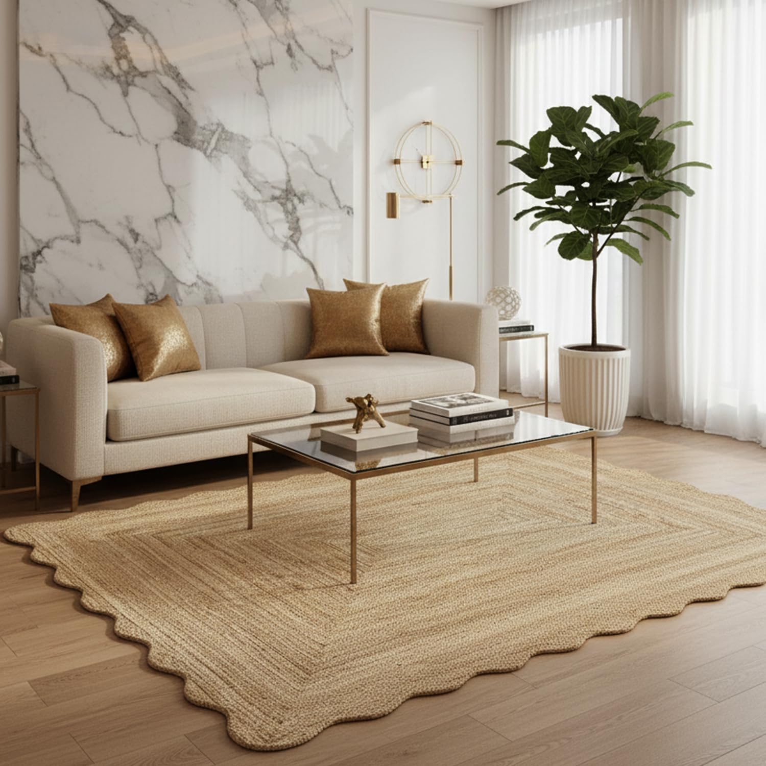 GRUHUM Jute Cotton Area Rug 8'x10' ft Large Hand Woven Natural Farmhouse Rug for Living Room, Bedroom Kitchen - Rustic Vintage Bohemian Eco-Friendly Carpet Home Décor 8x10 ft Natural Boho Rug