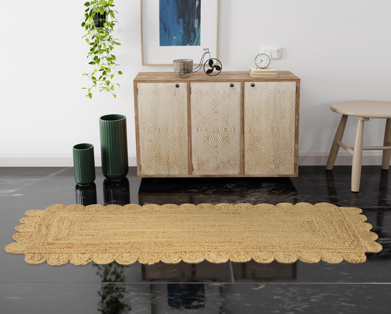 GRUHUM Jute Cotton Area Rug 8'x10' ft Large Hand Woven Natural Farmhouse Rug for Living Room, Bedroom Kitchen - Rustic Vintage Bohemian Eco-Friendly Carpet Home Décor 8x10 ft Natural Boho Rug