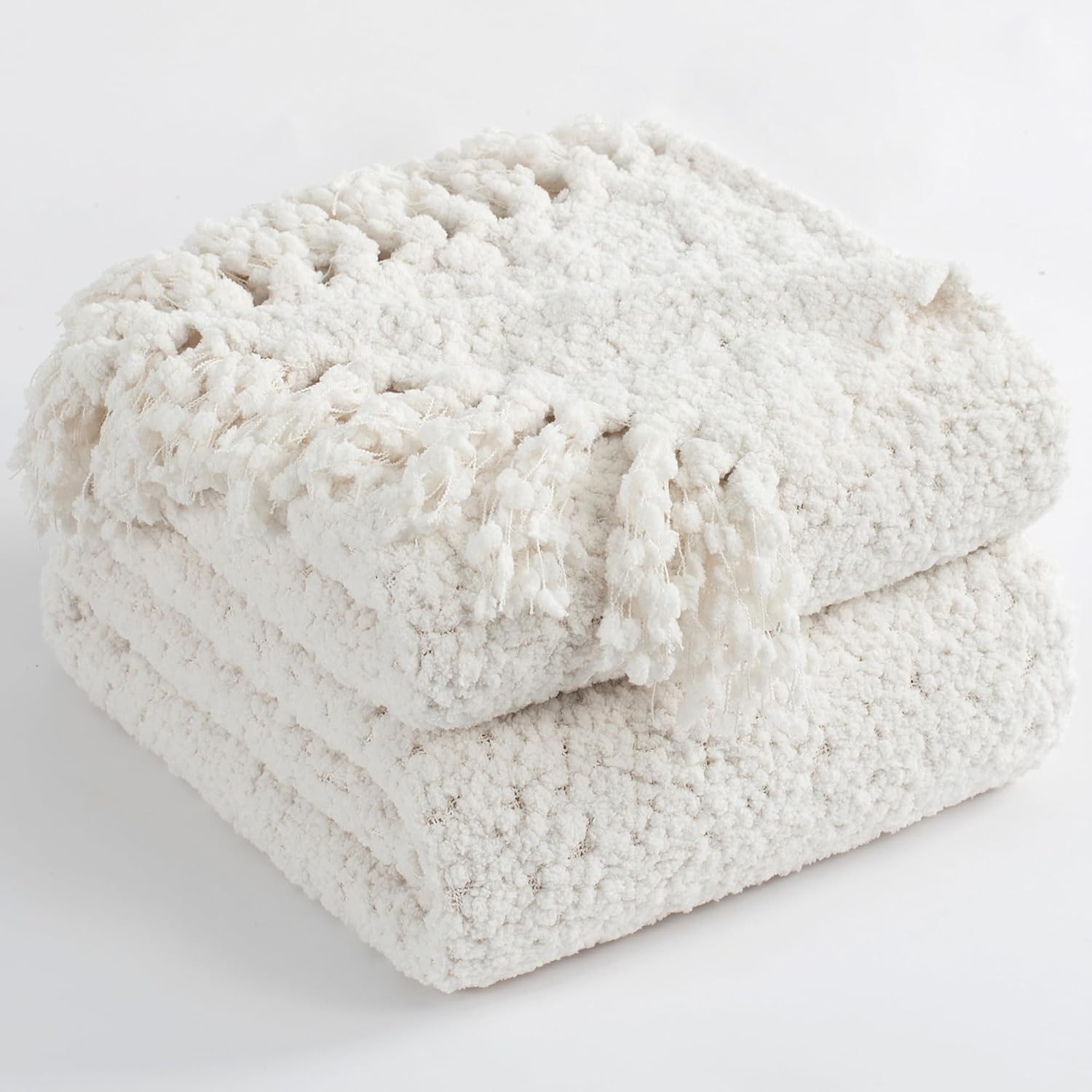 Throw Blanket for Couch, Taupe Tan Luxury Knitted Throws 60"x80", Textured Blankets with Handmade Fringe Tassels for Bed Sofa Decorative, Chunky Soft Farmhouse Boho Home Decor