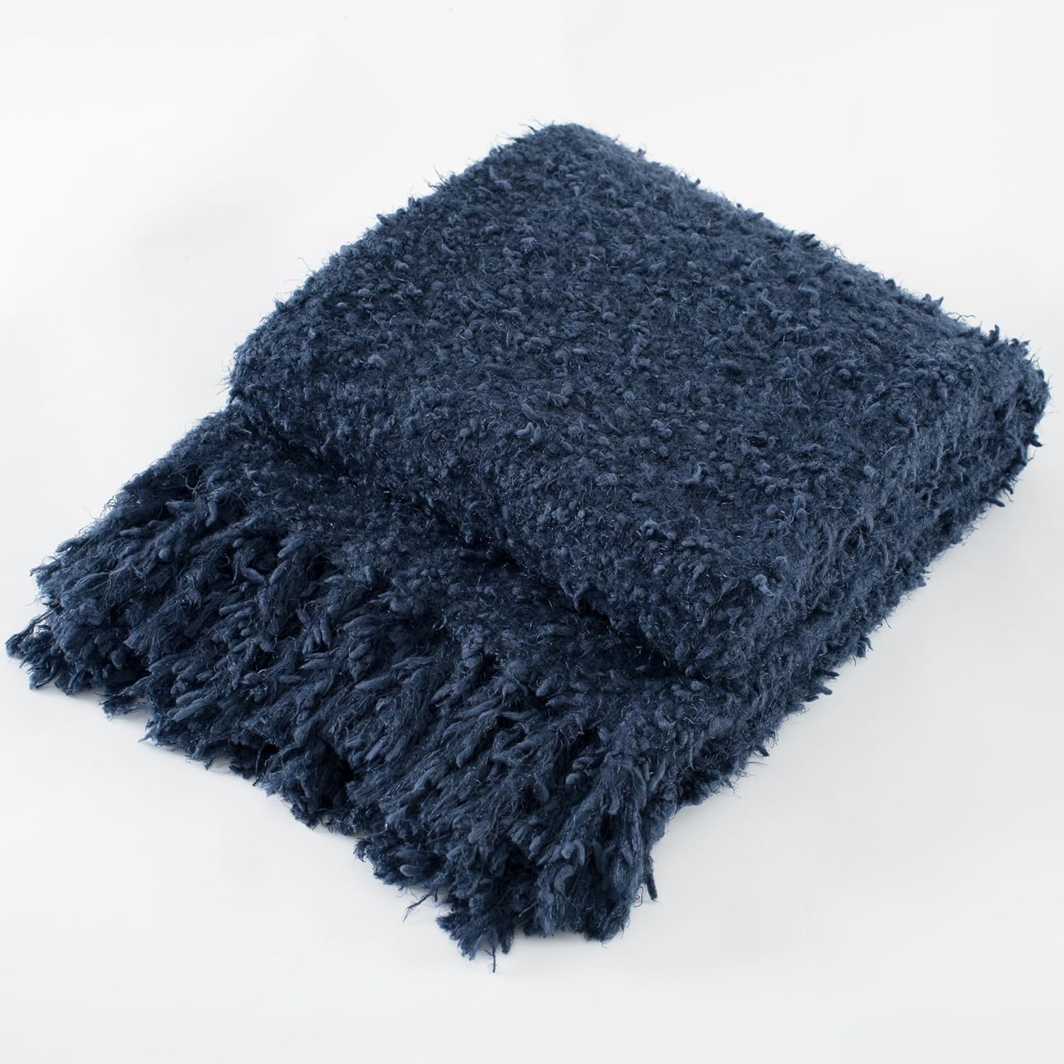 Winter Knit Throw Blanket Fluffy Fuzzy Soft Lightweight Cozy Farmhouse Tassels Chunky Knitted Throws for Couch Sofa Bed (Navy Blue, 60"x80")