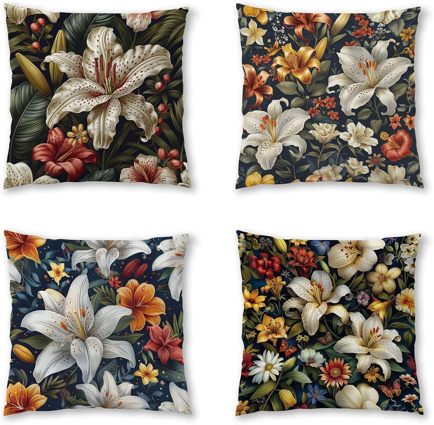 Flower Pillow Covers 30x30 inch, Color Throw Pillow Covers, Set of 4 Outdoor Decorative Soft Velvet, Double-Sided Designs for Home Decor Living Room Decor, Gifts (Pillow Inserts Not Included) 7-2879