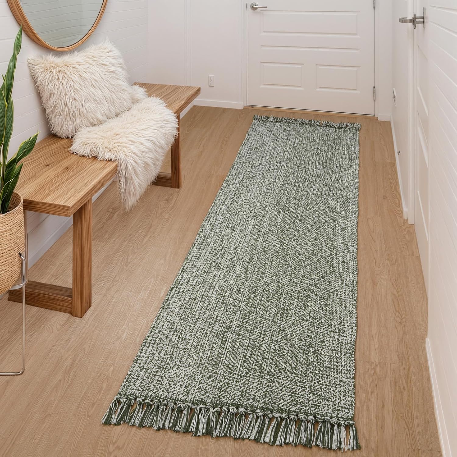 Collive Comfy Area Rug 4' x 6', Tan/Cream Woven Cotton Bedroom Rugs, Modern Indoor Accent Rug Floor Carpet with Tassel for Living Room, Nursery Room, Dining Room, Bedside, Office, Patio Decor