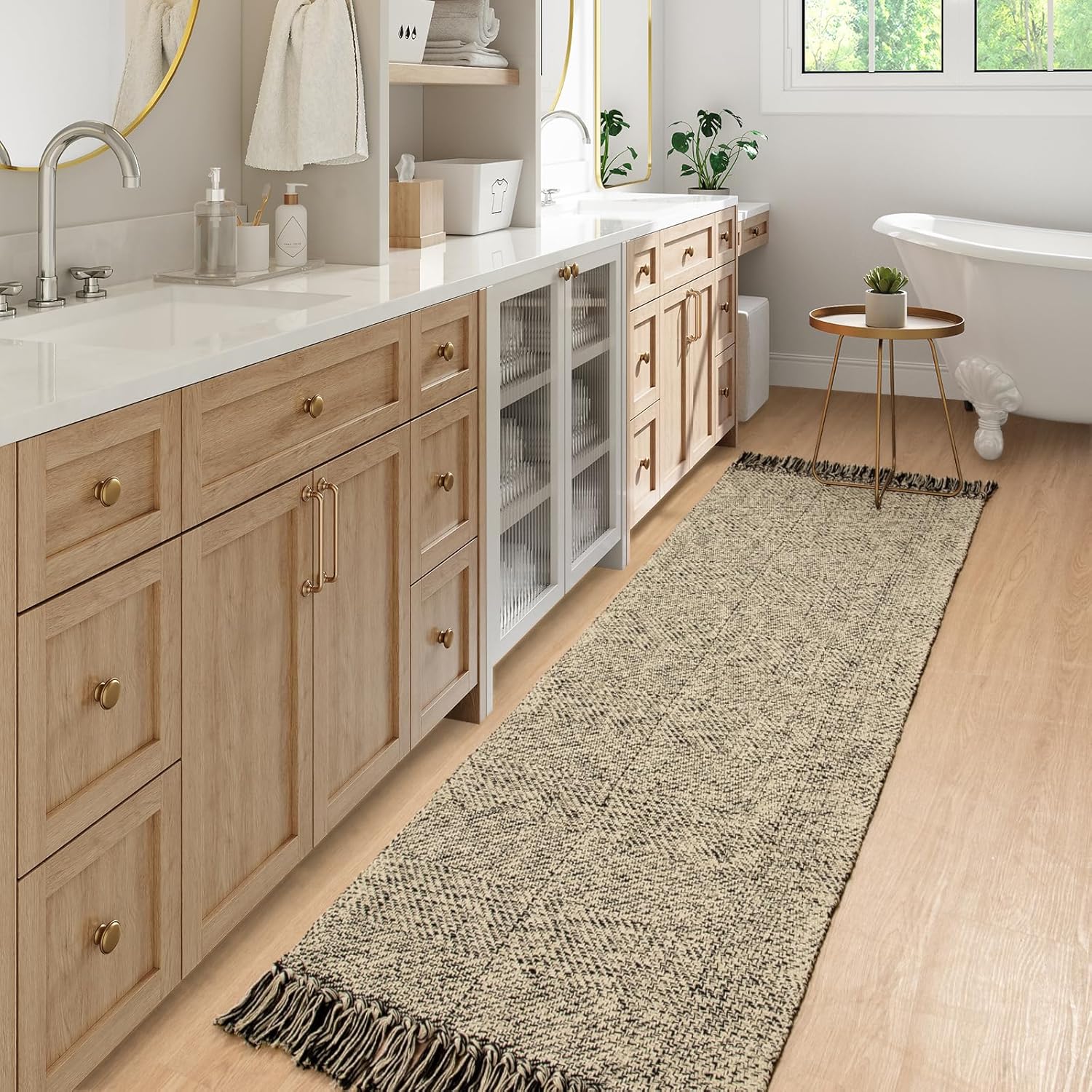 Collive Comfy Area Rug 4' x 6', Tan/Cream Woven Cotton Bedroom Rugs, Modern Indoor Accent Rug Floor Carpet with Tassel for Living Room, Nursery Room, Dining Room, Bedside, Office, Patio Decor