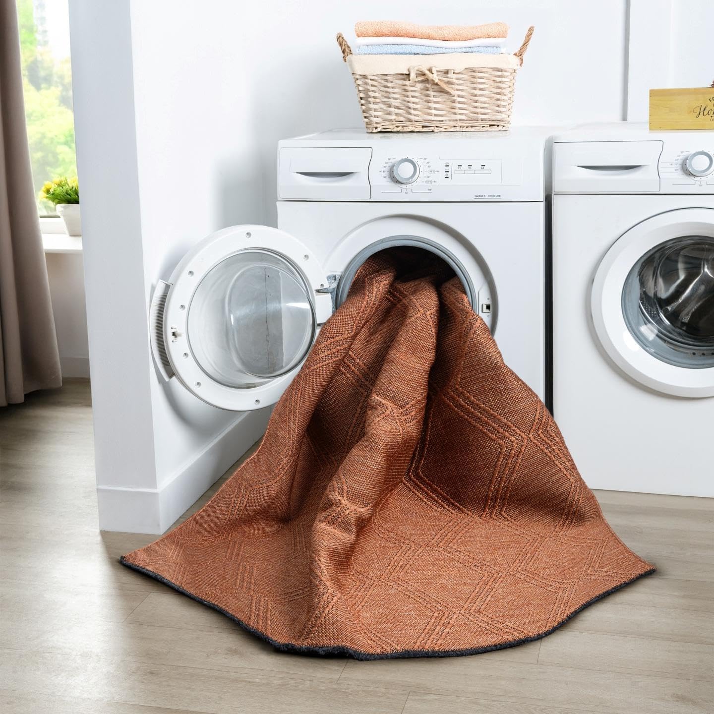 LUXE WEAVERS Modern Farmhouse Orange 8x10 Washable Area Rug, Anti-Slip Diamond Pattern Carpet