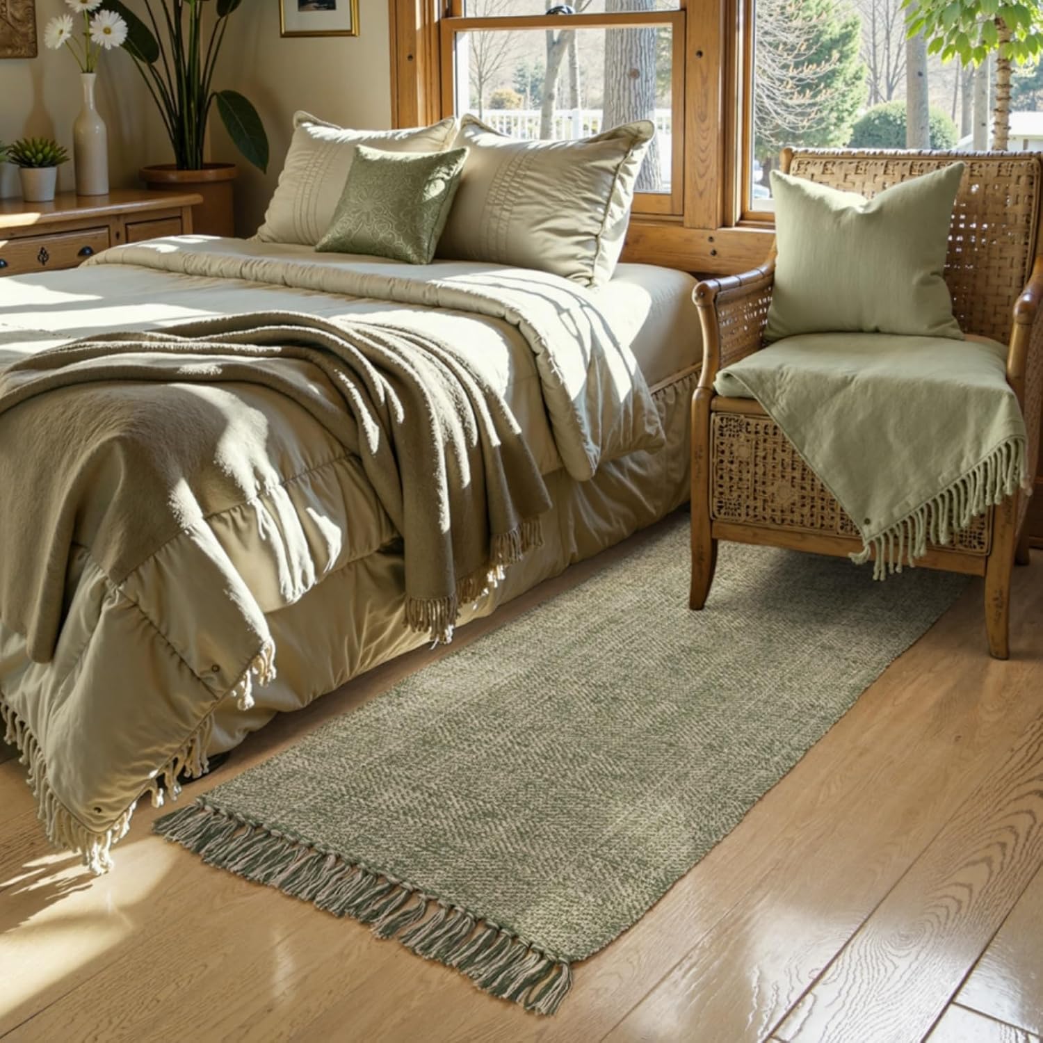 Collive Comfy Area Rug 4' x 6', Tan/Cream Woven Cotton Bedroom Rugs, Modern Indoor Accent Rug Floor Carpet with Tassel for Living Room, Nursery Room, Dining Room, Bedside, Office, Patio Decor