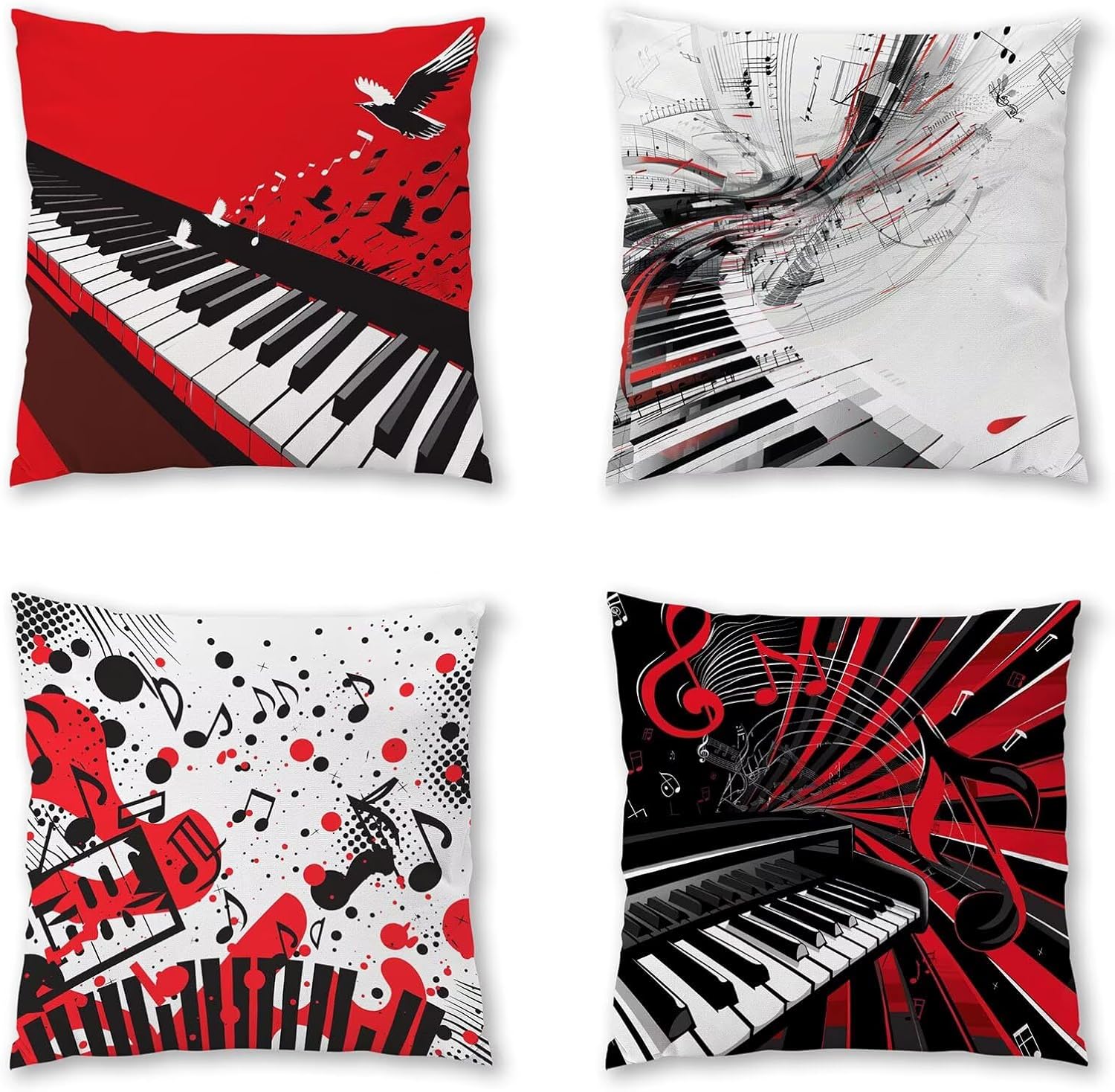 Art Pillow Covers 30x30 inch, Red Throw Pillow Covers, Set of 4 Outdoor Decorative Soft Velvet, Double-Sided Designs for Home Decor Living Room Decor, Gifts (Pillow Inserts Not Included) 3-9352
