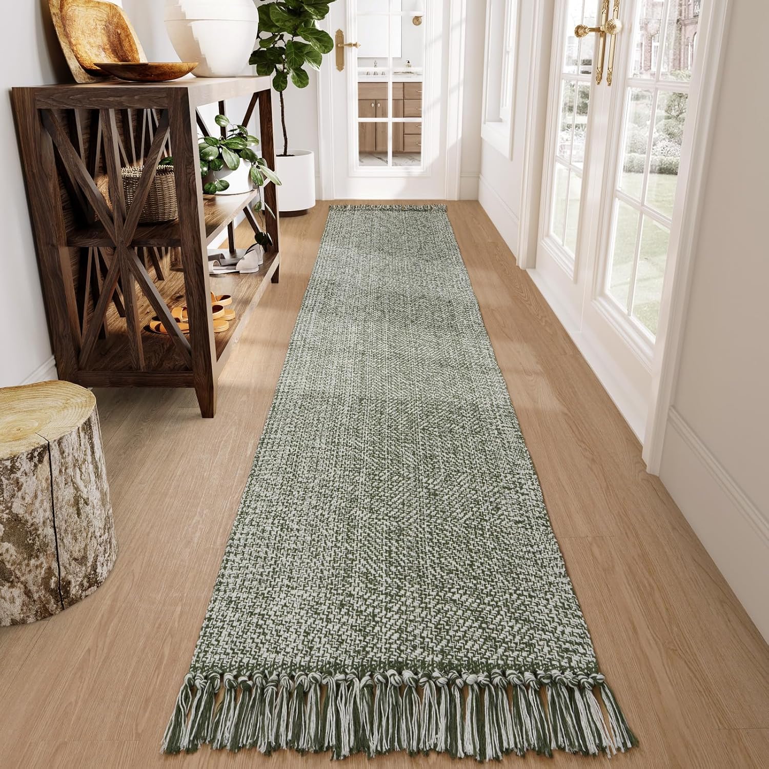 Collive Comfy Area Rug 4' x 6', Tan/Cream Woven Cotton Bedroom Rugs, Modern Indoor Accent Rug Floor Carpet with Tassel for Living Room, Nursery Room, Dining Room, Bedside, Office, Patio Decor