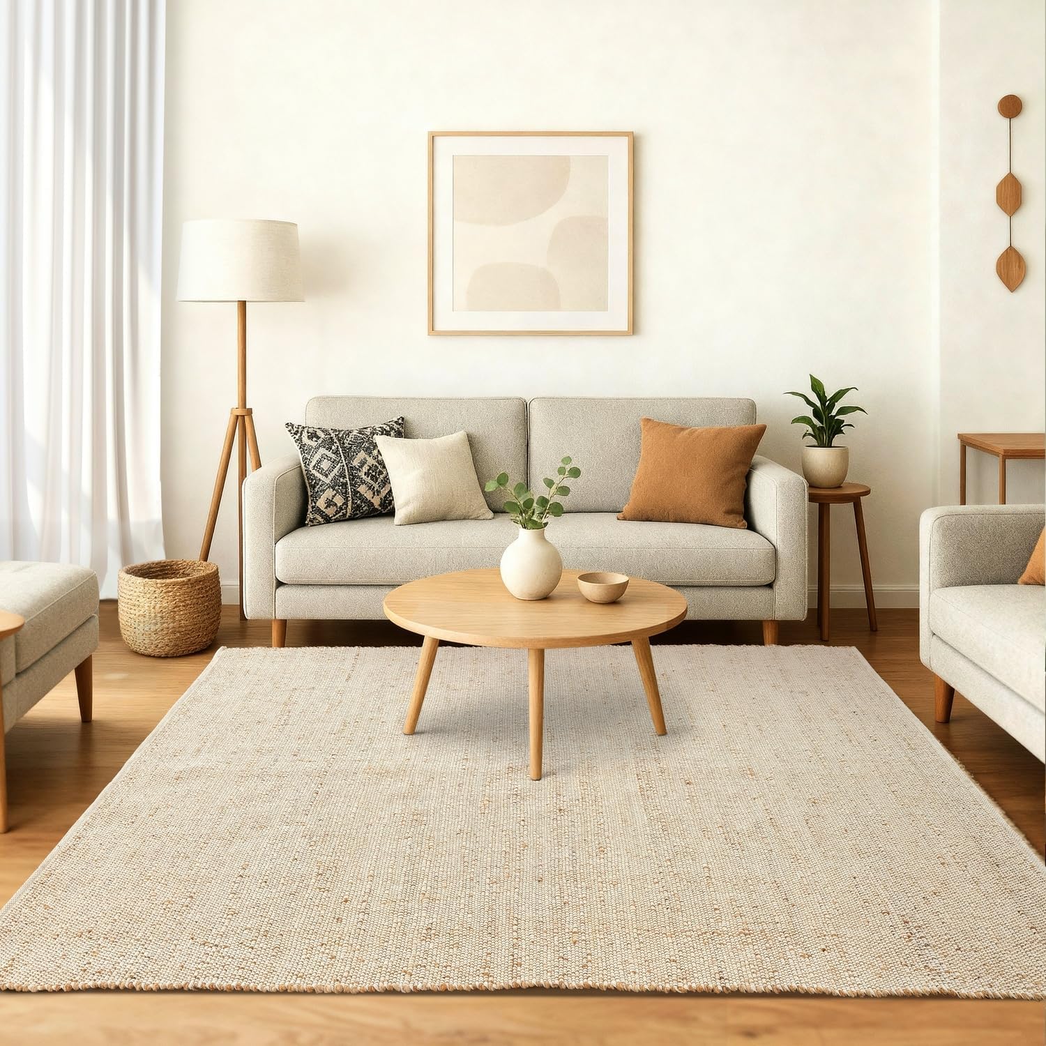 GRUHUM Jute Cotton Area Rug 8'x10' ft Large Hand Woven Natural Farmhouse Rug for Living Room, Bedroom Kitchen - Rustic Vintage Bohemian Eco-Friendly Carpet Home Décor 8x10 ft Natural Boho Rug