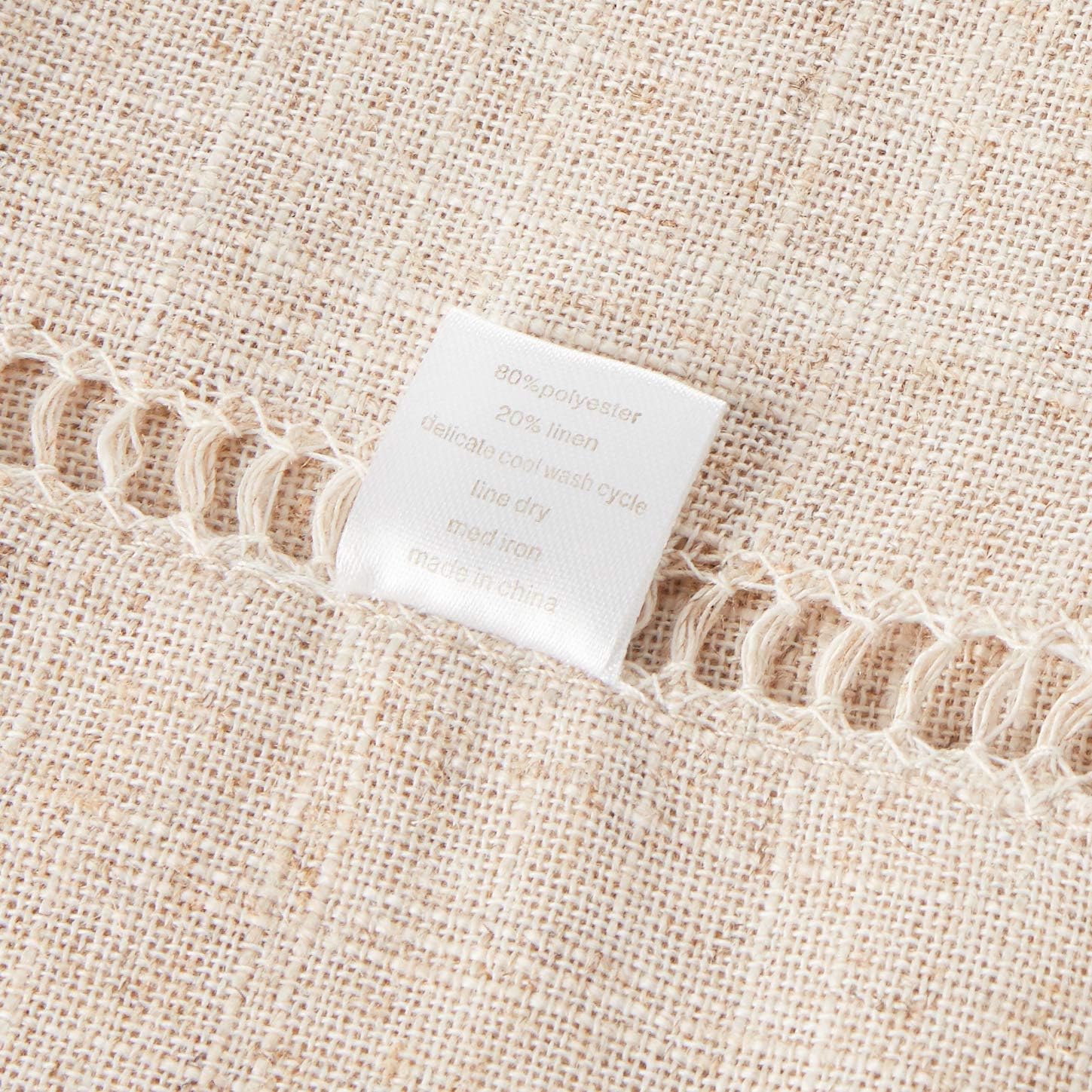 SARO LIFESTYLE Poly and Linen Blend Toscana Tablecloth with Hemstitch Border, Natural, 65"x160"