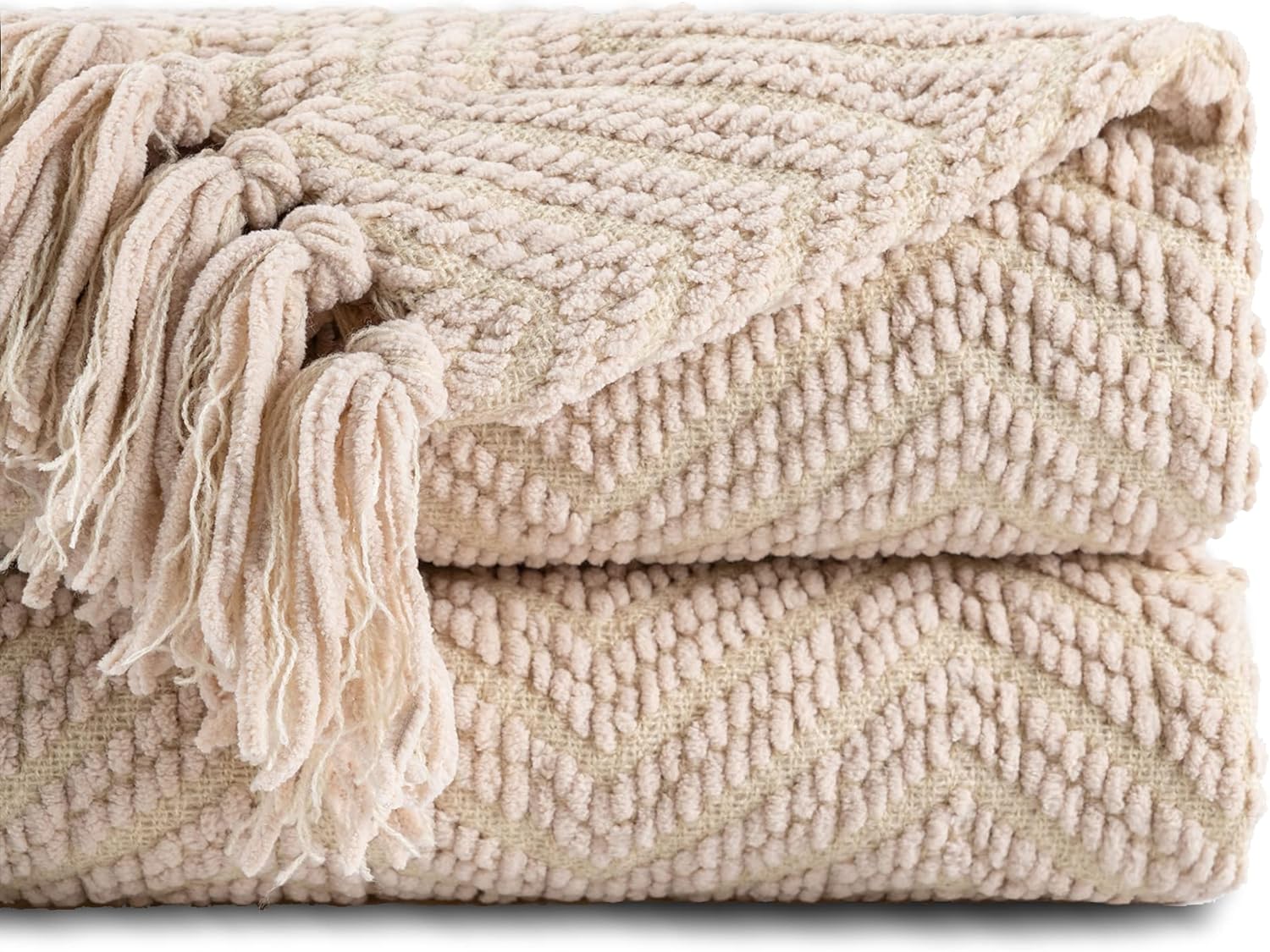 BATTILO HOME Beige Throw Blanket for Couch, Knitted Beige Throw for Bed, Neutral Throw Blankets Tan Throw Blanket for Room Decor Housewarming Gifts, 50" x 60"