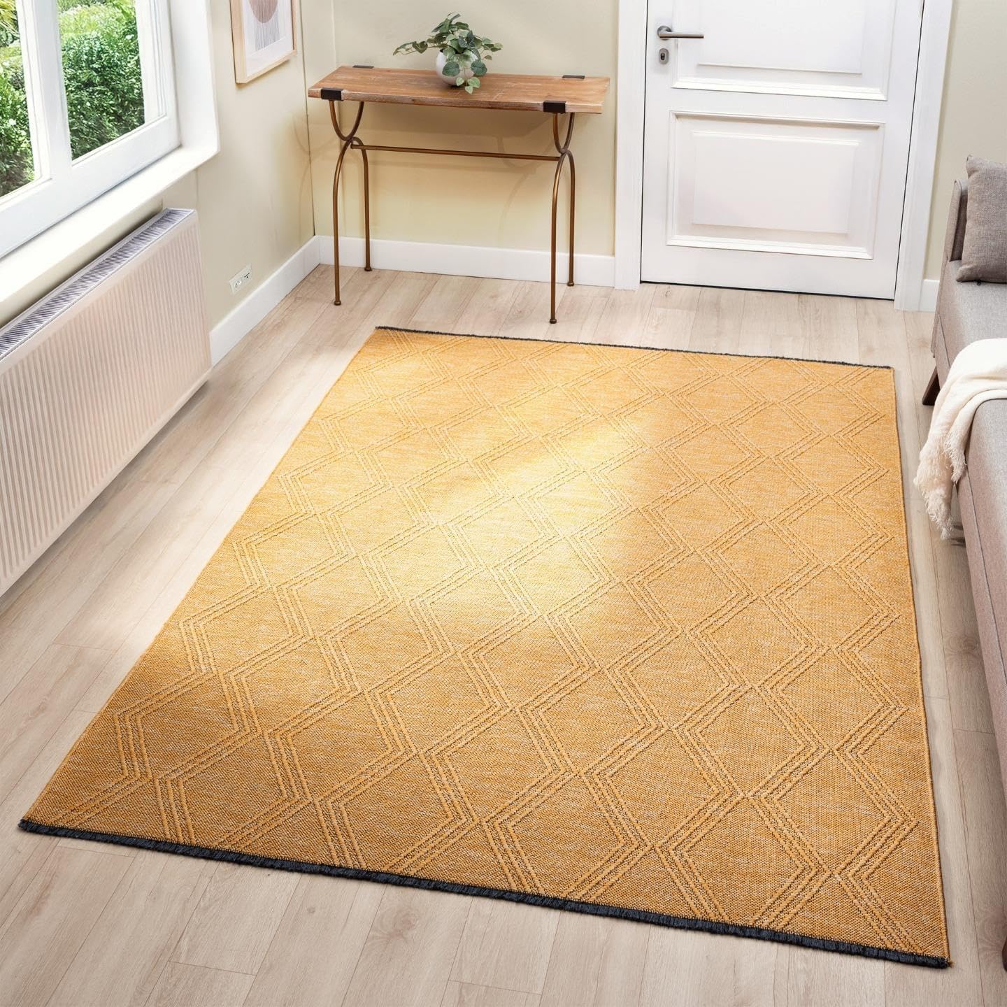 LUXE WEAVERS Modern Farmhouse Orange 8x10 Washable Area Rug, Anti-Slip Diamond Pattern Carpet