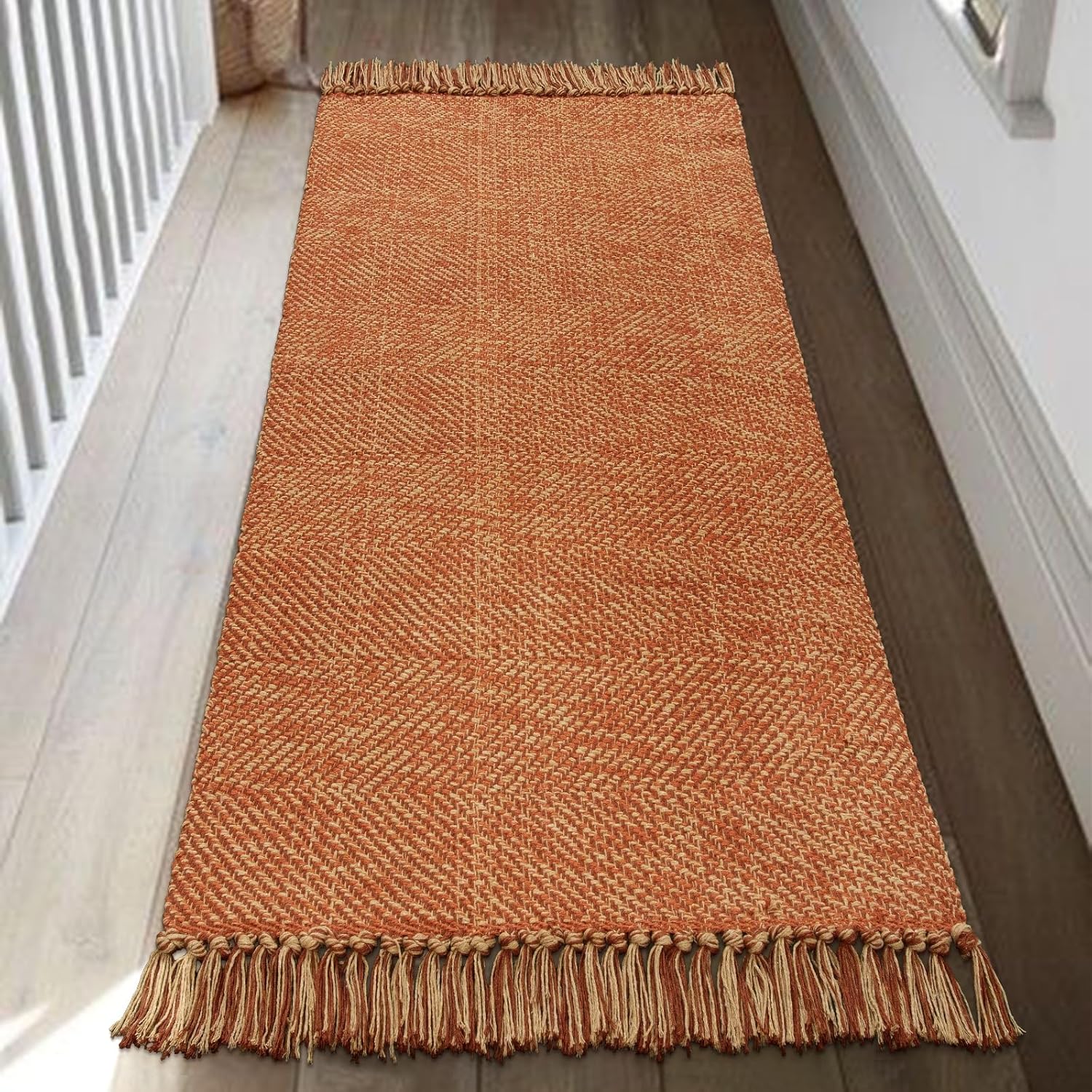 Collive Comfy Area Rug 4' x 6', Tan/Cream Woven Cotton Bedroom Rugs, Modern Indoor Accent Rug Floor Carpet with Tassel for Living Room, Nursery Room, Dining Room, Bedside, Office, Patio Decor
