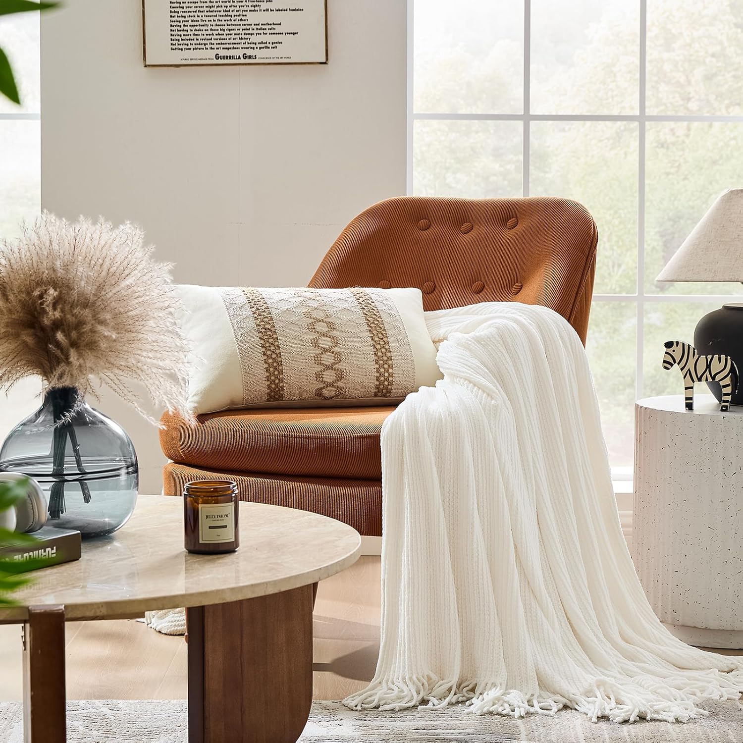 inhand Throw Blanket for Couch Bed,Chunky Chenille Woven Soft Blankets with Tassels, Cozy Boho Farmhouse Fall Winter Decor,Warm for Women,60"x80",Extra Thick-Off White