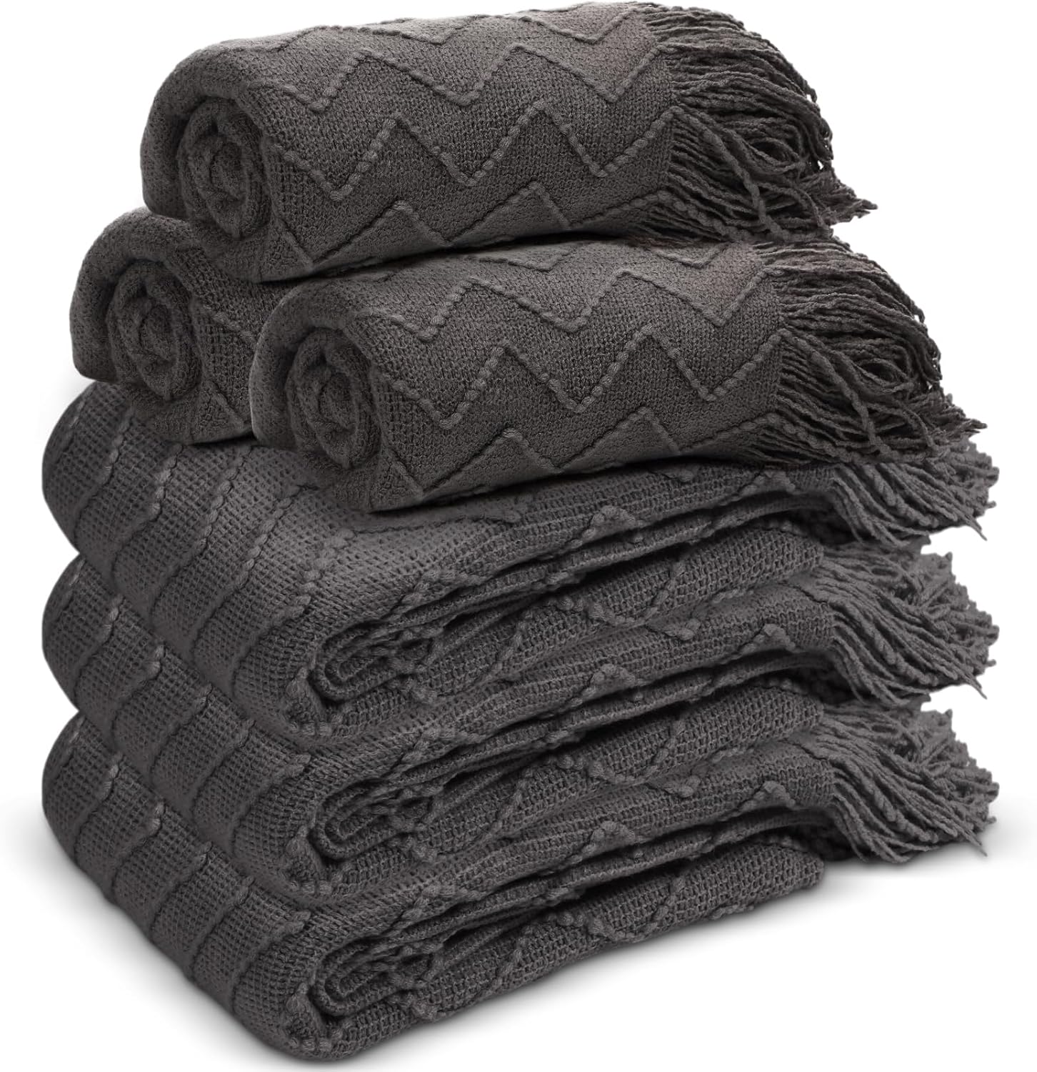 Buryeah 6 Pack Boho Knitted Throw Blankets with Tassels 50 x 60 Inch Soft Warm Rhombus Textured Blankets Bulk for Wedding Guests Christmas Birthday Employee Teacher Appreciation Gifts (Neutral Color)