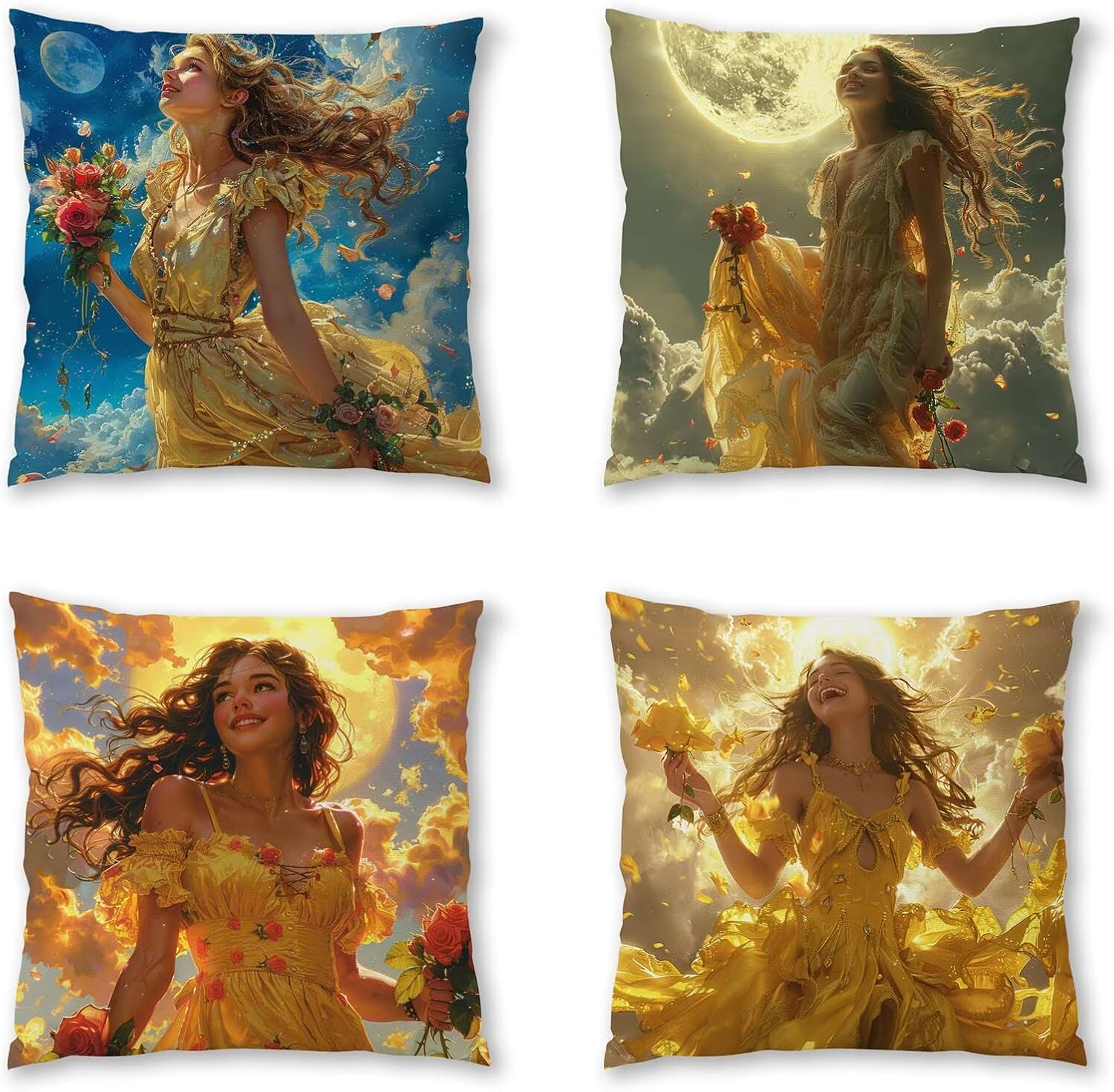 Woman Pillow Covers 30x30 inch, Grey Throw Pillow Covers, Set of 4 Outdoor Decorative Soft Velvet, Double-Sided Designs for Home Decor Living Room Decor, Gifts (Pillow Inserts Not Included) 4-4973