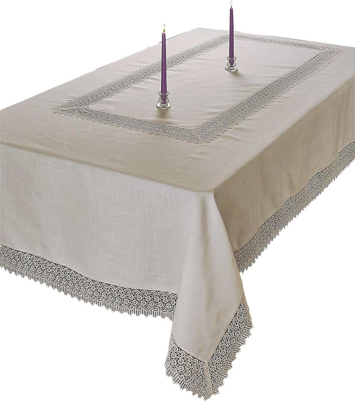 Treasure Macrame Lace - Linen Look - Tablecloth White 72" by 162" Oblong/Rectangle