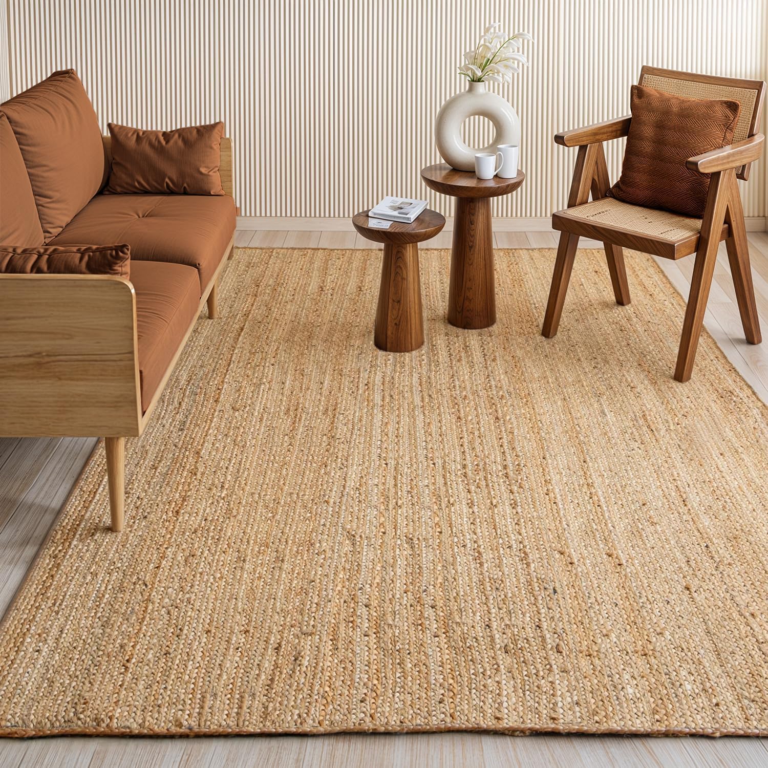 GRUHUM Jute Cotton Area Rug 8'x10' ft Large Hand Woven Natural Farmhouse Rug for Living Room, Bedroom Kitchen - Rustic Vintage Bohemian Eco-Friendly Carpet Home Décor 8x10 ft Natural Boho Rug