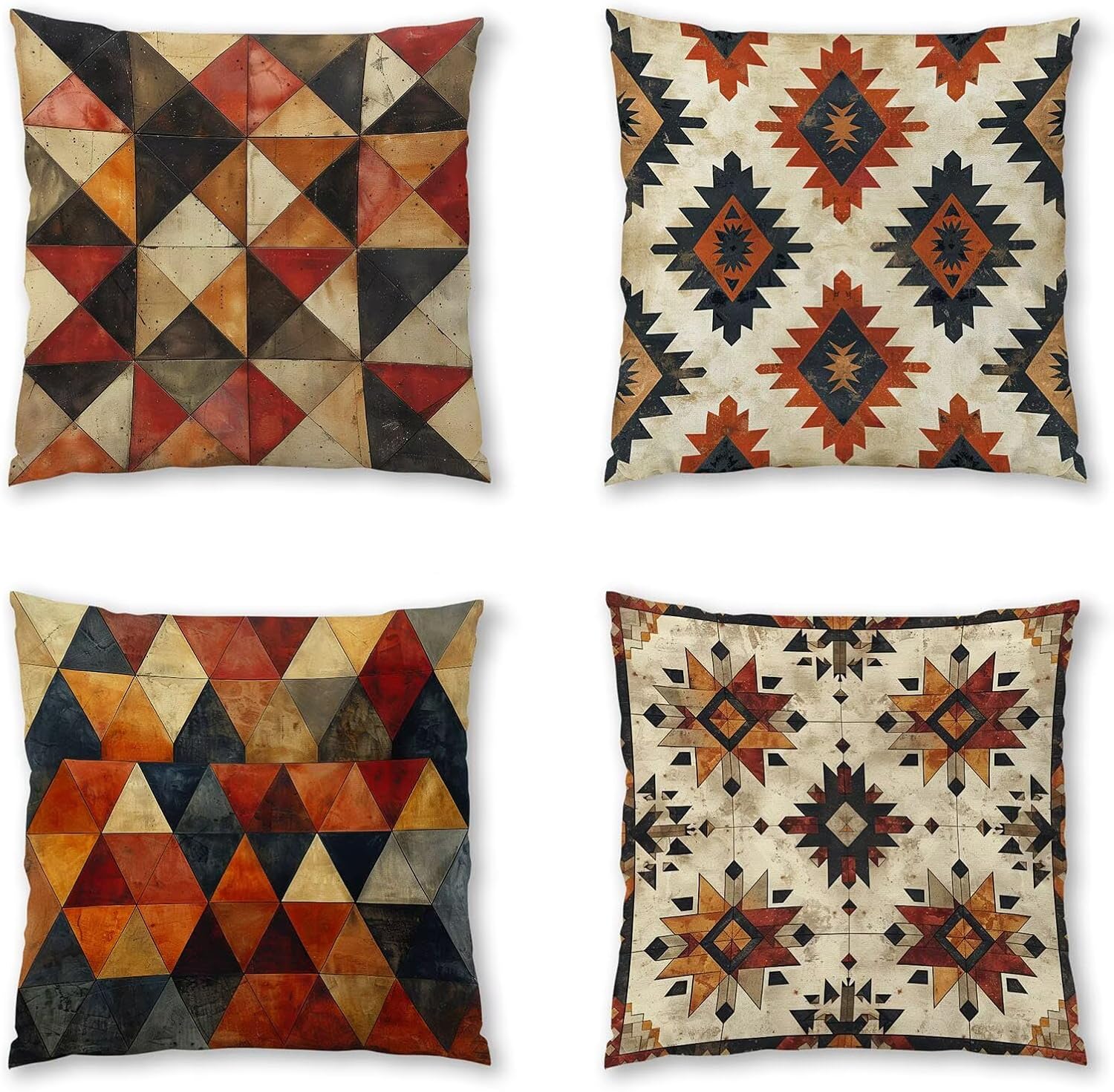 Bohemia Pillow Covers 30x30 inch, Rust color Throw Pillow Covers, Set of 4 Outdoor Decorative Soft Velvet, Double-Sided Designs for Home Decor Living Room Decor (Pillow Inserts Not Included) 9-6765