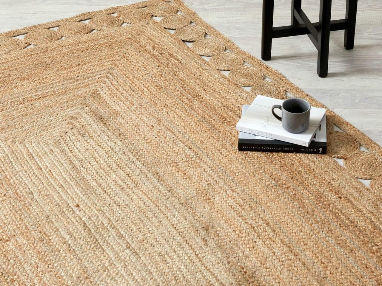 GRUHUM Jute Cotton Area Rug 8'x10' ft Large Hand Woven Natural Farmhouse Rug for Living Room, Bedroom Kitchen - Rustic Vintage Bohemian Eco-Friendly Carpet Home Décor 8x10 ft Natural Boho Rug