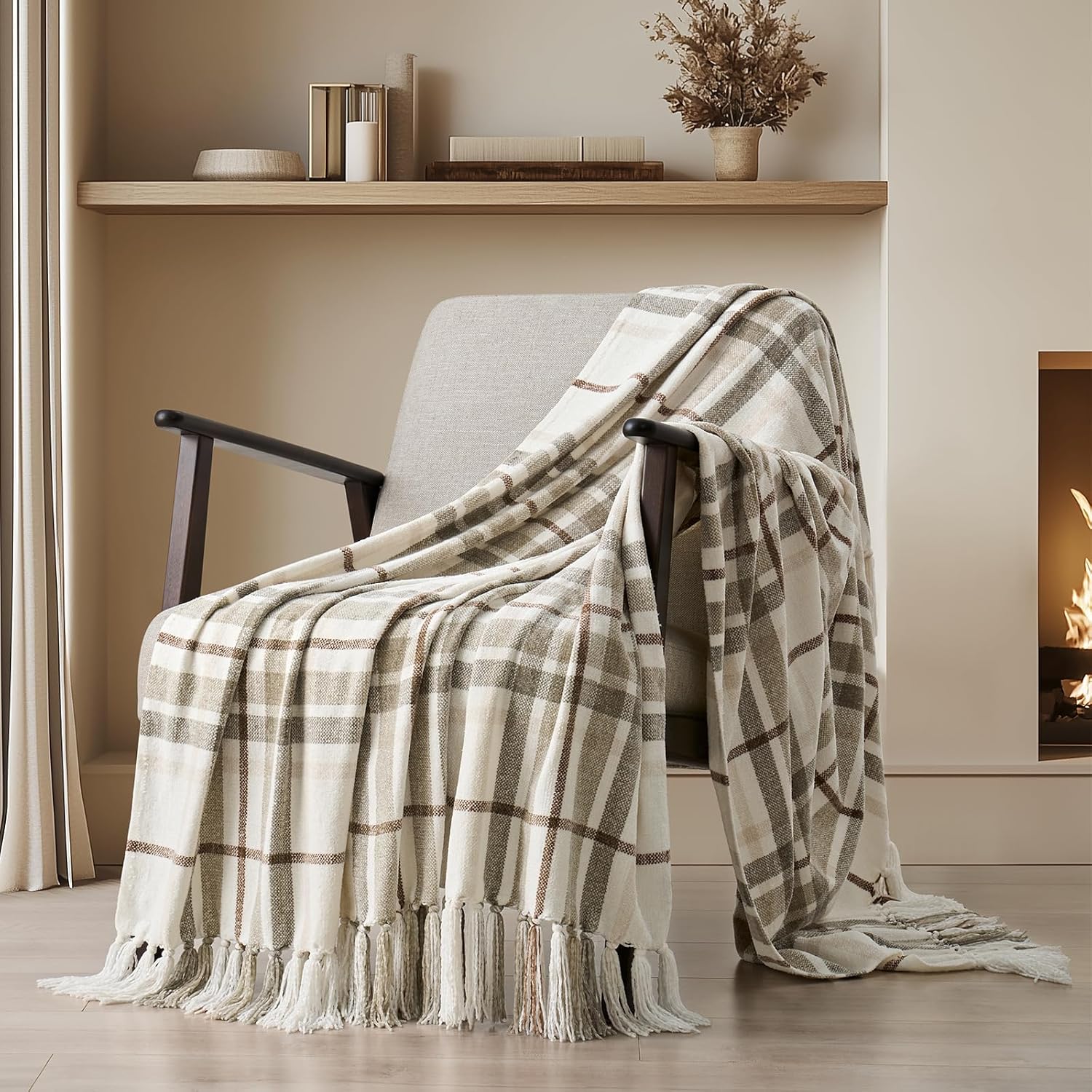 EverGrace Soft Chenille Bed Blanket Queen Size for Bed, Cozy Plush Fuzzy Lightweight Decorative Chenille Knit Throw Blanket with Tassels for Couch Sofa Gift Home Decor, Taupe 90"x90"