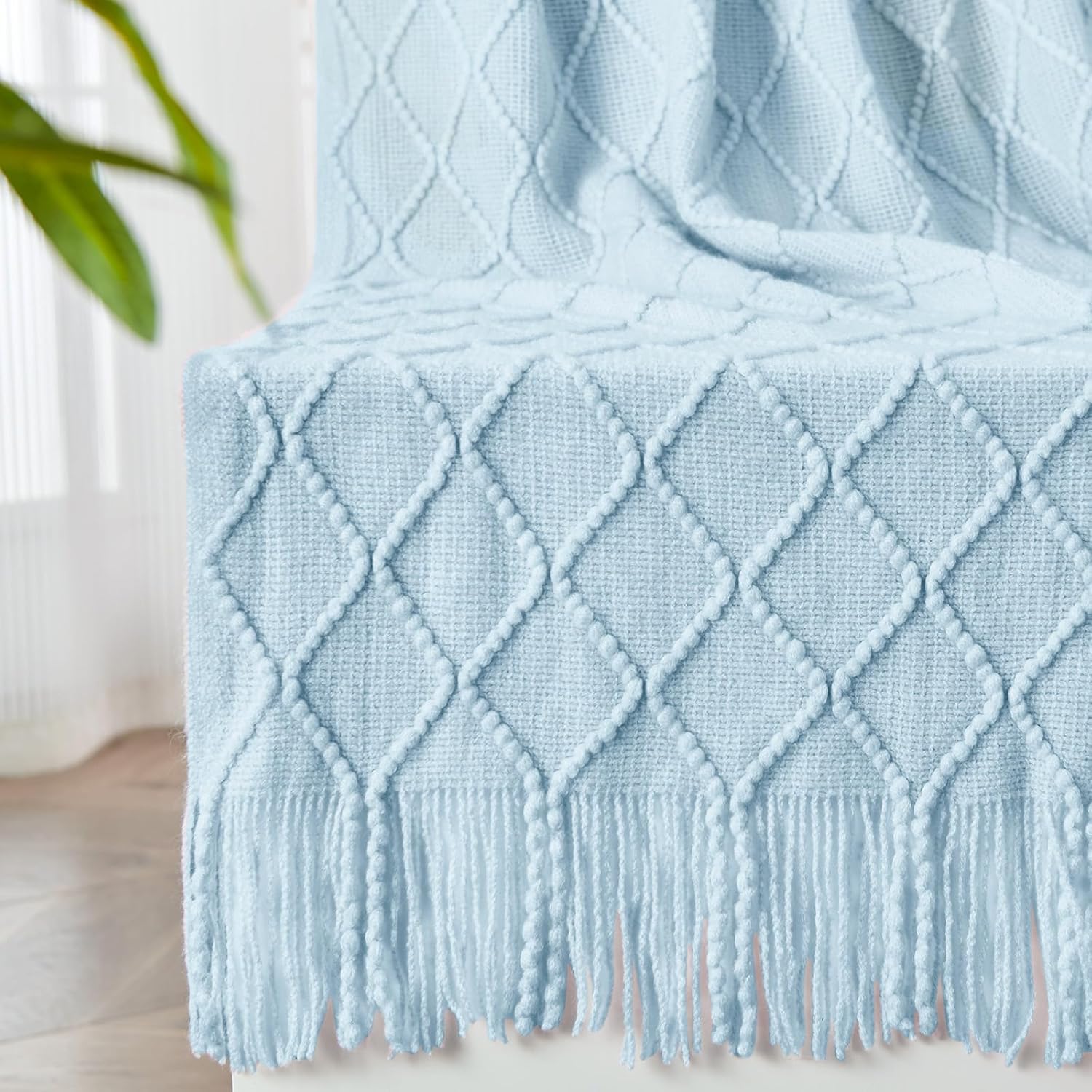 inhand Throw Blanket for Couch Bed,Chunky Chenille Woven Soft Blankets with Tassels, Cozy Boho Farmhouse Fall Winter Decor,Warm for Women,60"x80",Extra Thick-Off White