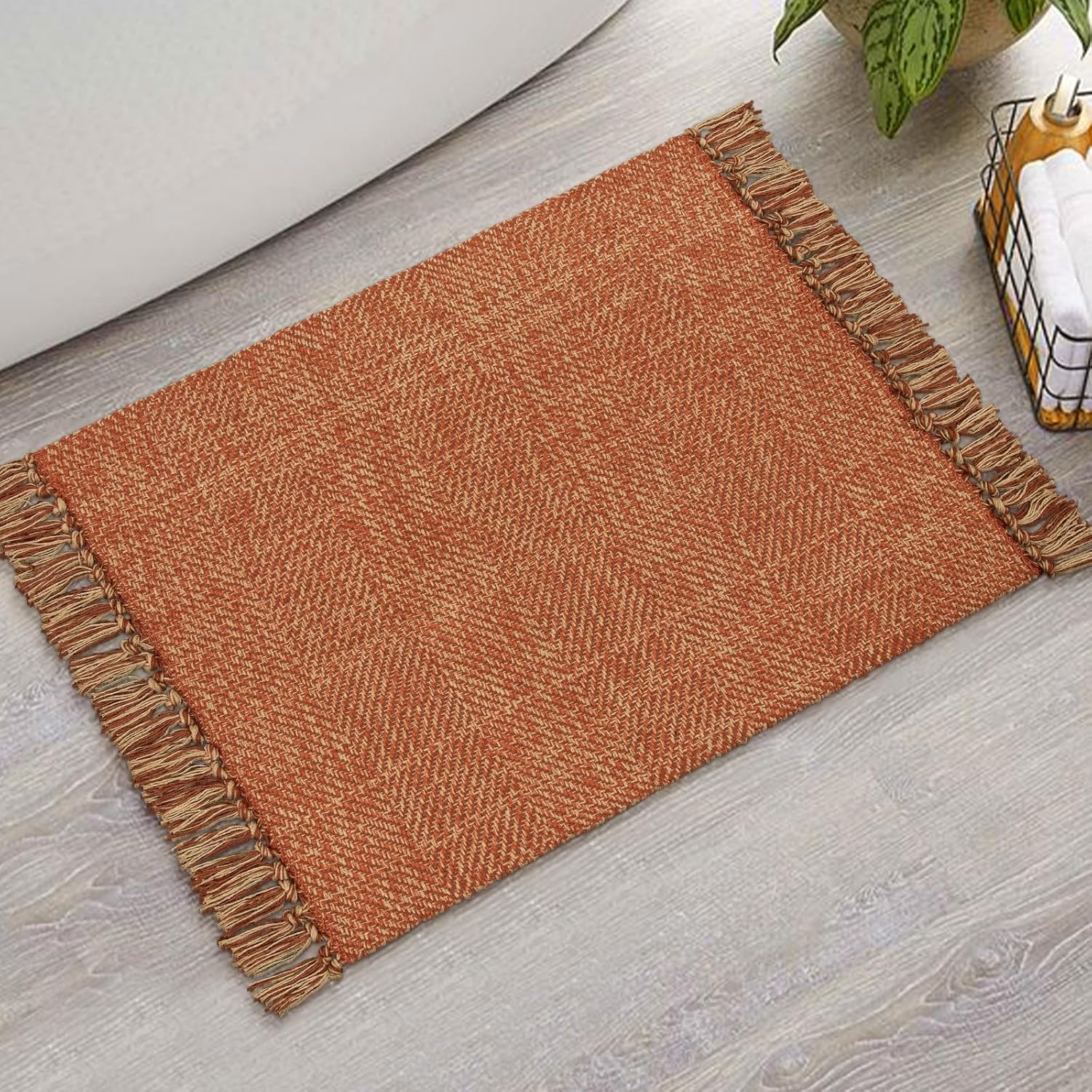 Collive Comfy Area Rug 4' x 6', Tan/Cream Woven Cotton Bedroom Rugs, Modern Indoor Accent Rug Floor Carpet with Tassel for Living Room, Nursery Room, Dining Room, Bedside, Office, Patio Decor