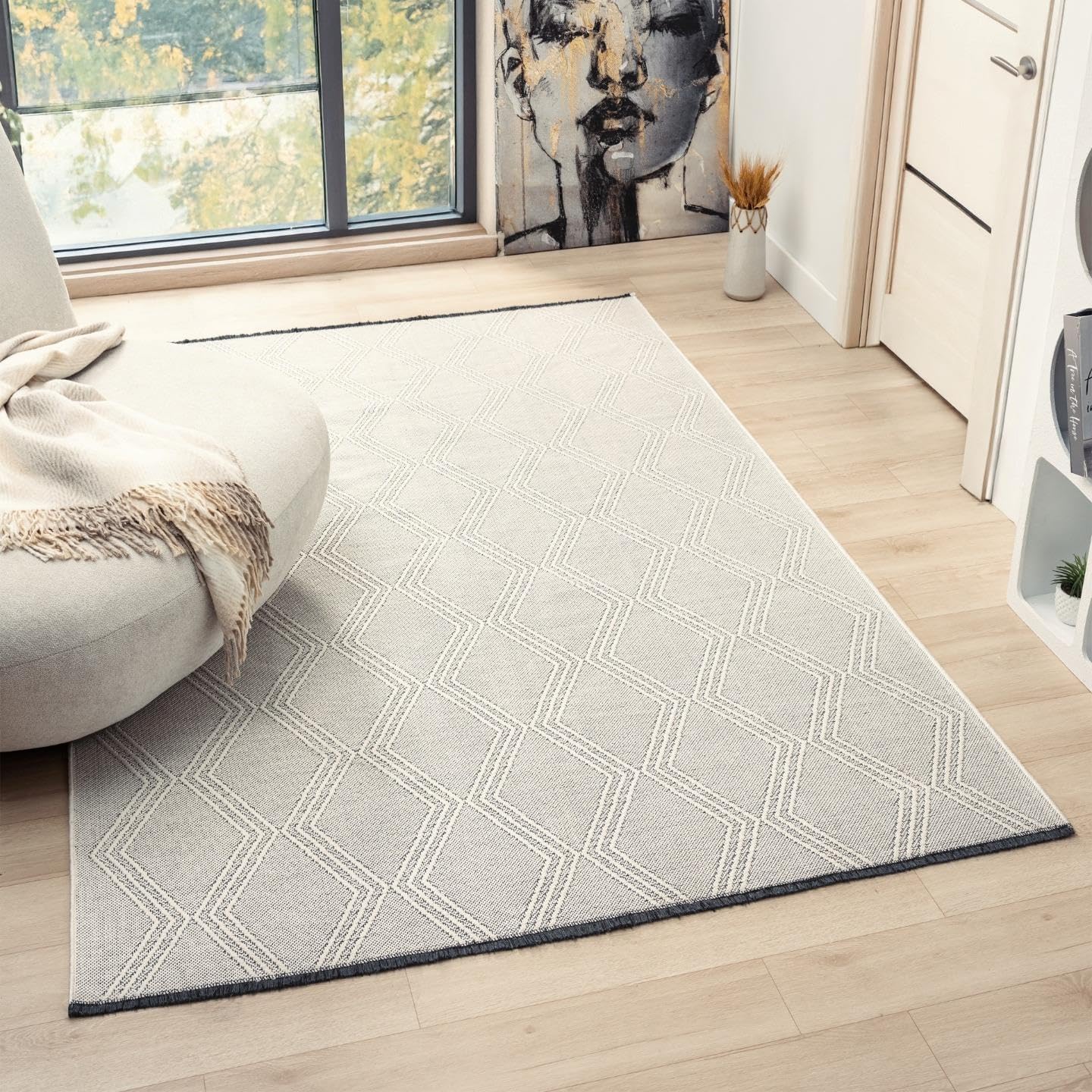 LUXE WEAVERS Modern Farmhouse Orange 8x10 Washable Area Rug, Anti-Slip Diamond Pattern Carpet