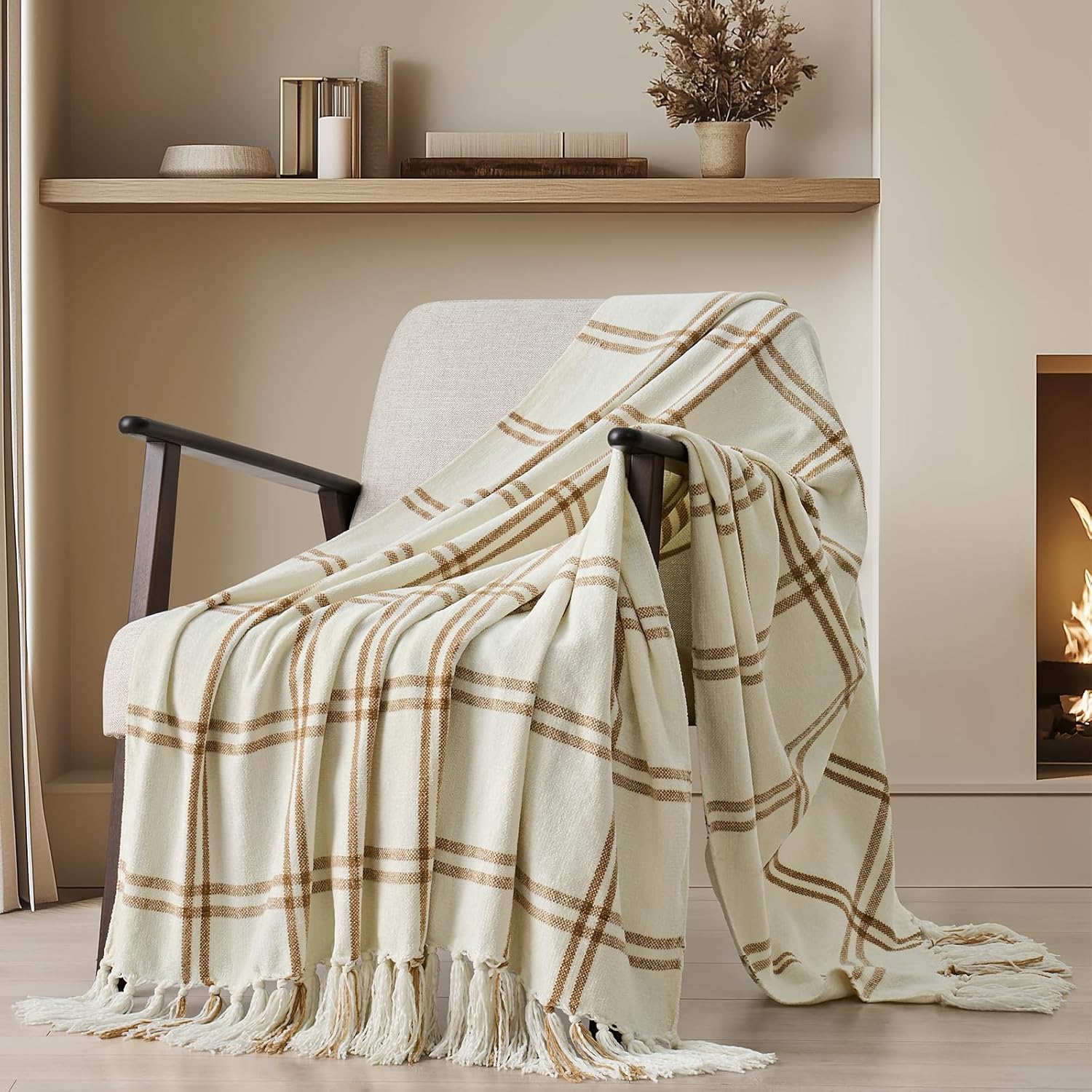 EverGrace Soft Chenille Bed Blanket Queen Size for Bed, Cozy Plush Fuzzy Lightweight Decorative Chenille Knit Throw Blanket with Tassels for Couch Sofa Gift Home Decor, Taupe 90"x90"