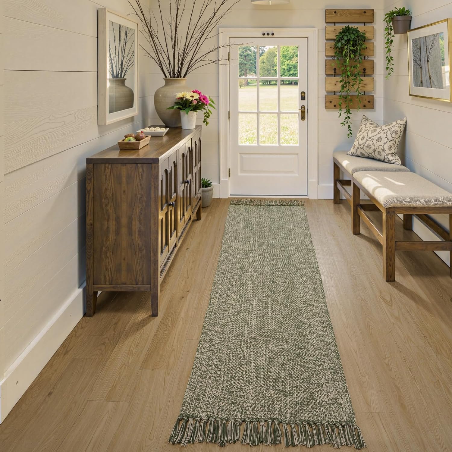 Collive Comfy Area Rug 4' x 6', Tan/Cream Woven Cotton Bedroom Rugs, Modern Indoor Accent Rug Floor Carpet with Tassel for Living Room, Nursery Room, Dining Room, Bedside, Office, Patio Decor