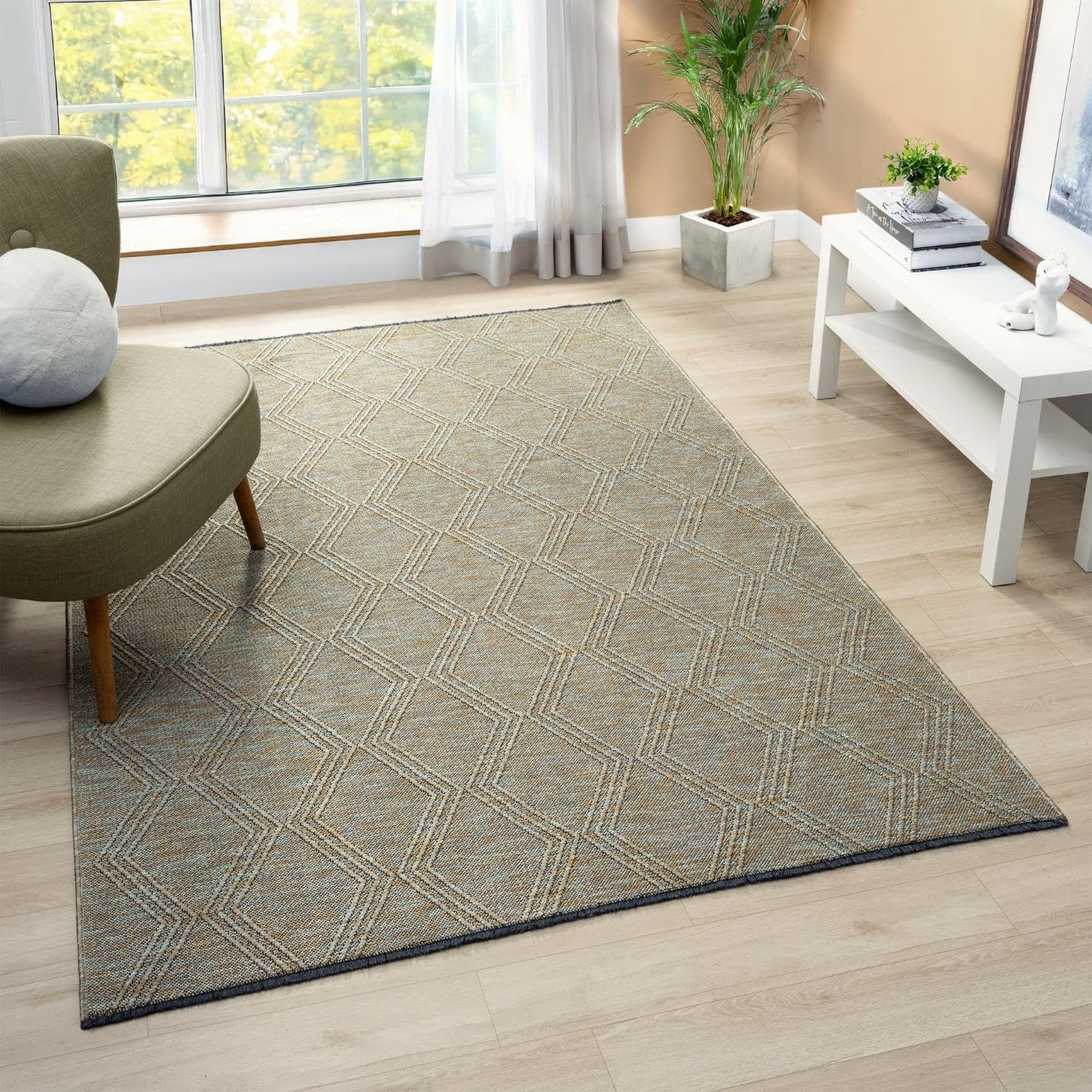 LUXE WEAVERS Modern Farmhouse Orange 8x10 Washable Area Rug, Anti-Slip Diamond Pattern Carpet