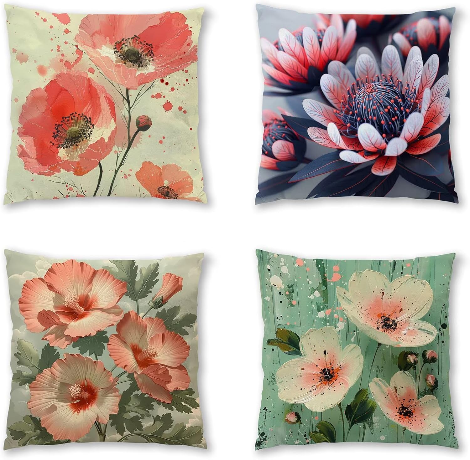Flower Pillow Covers 30x30 inch, Pink Throw Pillow Covers, Set of 4 Outdoor Decorative Soft Velvet, Double-Sided Designs for Home Decor Living Room Decor, Gifts (Pillow Inserts Not Included) 4-1055