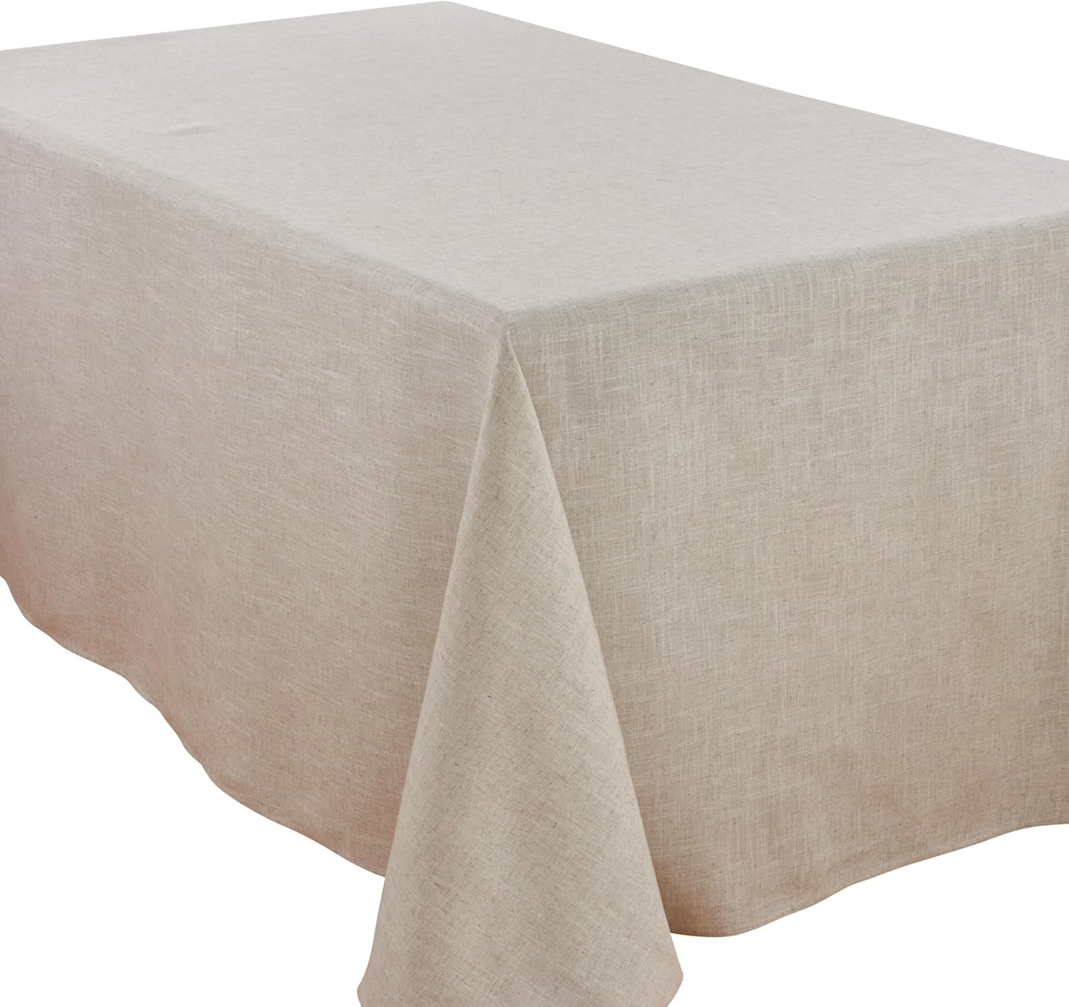 SARO LIFESTYLE Poly and Linen Blend Toscana Tablecloth with Hemstitch Border, Natural, 65"x160"