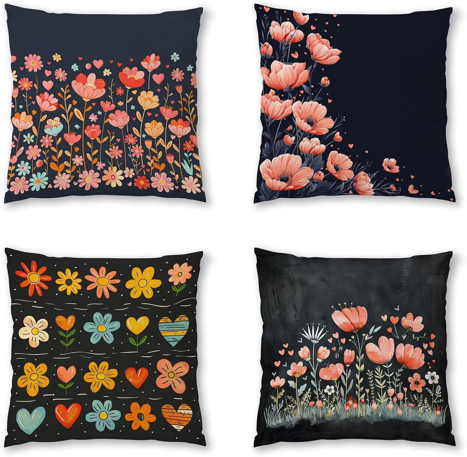 Simple Pillow Covers 30x30 inch, Black Throw Pillow Covers, Set of 4 Outdoor Decorative Soft Velvet, Double-Sided Designs for Home Decor Living Room Decor, Gifts (Pillow Inserts Not Included) H-8682