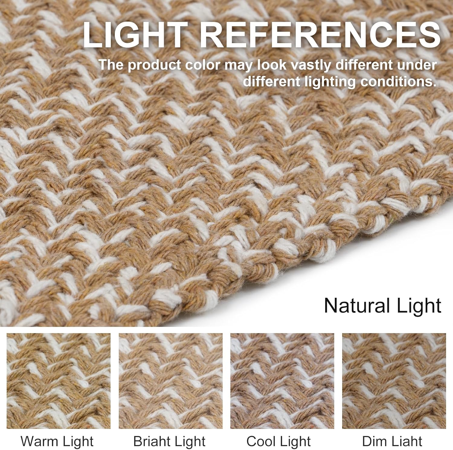 Collive Comfy Area Rug 4' x 6', Tan/Cream Woven Cotton Bedroom Rugs, Modern Indoor Accent Rug Floor Carpet with Tassel for Living Room, Nursery Room, Dining Room, Bedside, Office, Patio Decor