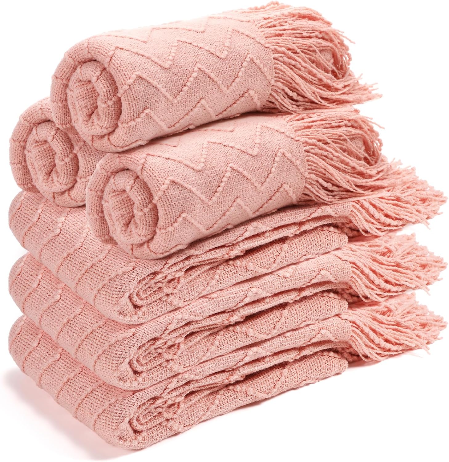 Buryeah 6 Pack Boho Knitted Throw Blankets with Tassels 50 x 60 Inch Soft Warm Rhombus Textured Blankets Bulk for Wedding Guests Christmas Birthday Employee Teacher Appreciation Gifts (Multicolor)