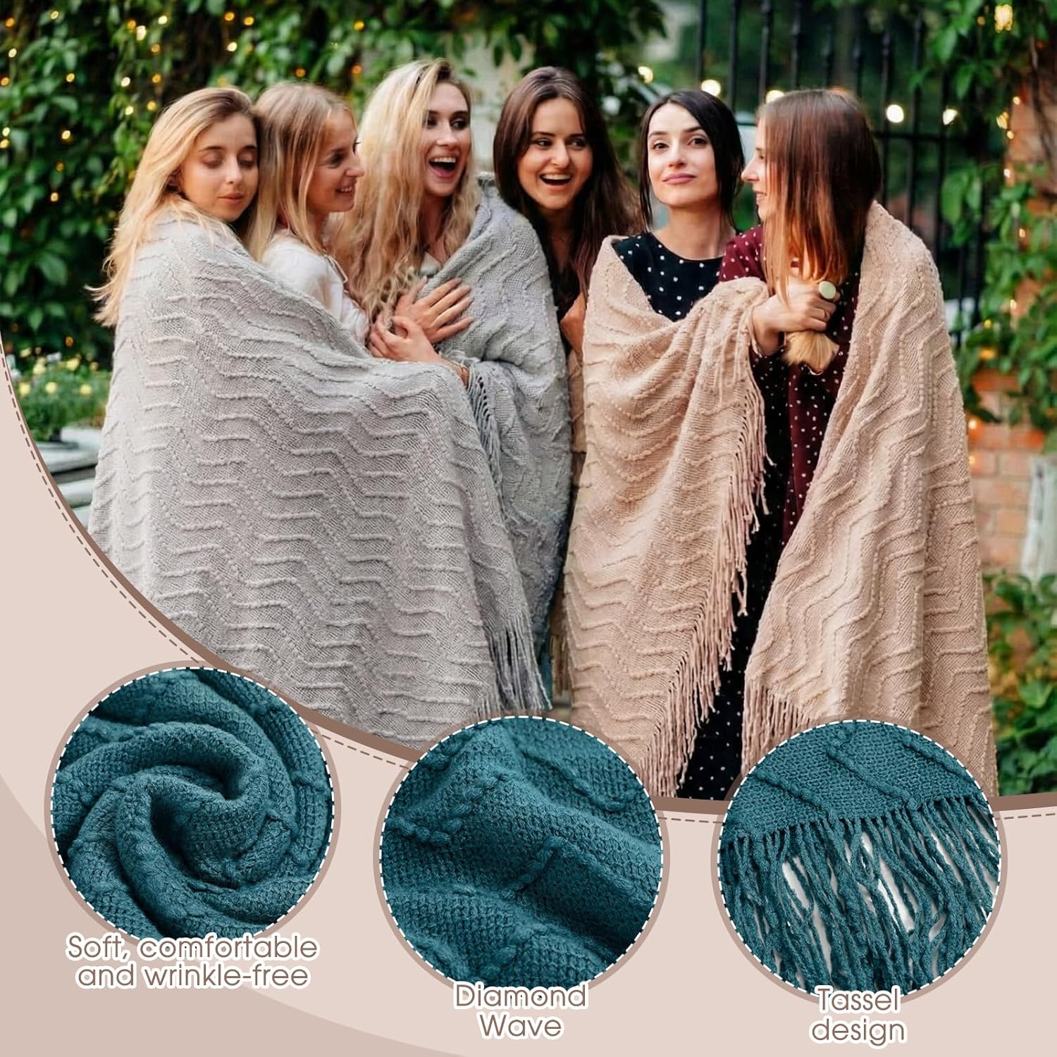 Buryeah 6 Pack Boho Knitted Throw Blankets with Tassels 50 x 60 Inch Soft Warm Rhombus Textured Blankets Bulk for Wedding Guests Christmas Birthday Employee Teacher Appreciation Gifts (Neutral Color)