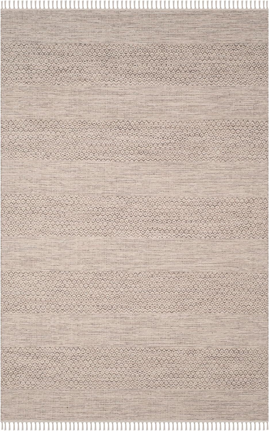 SAFAVIEH Montauk Collection Area Rug - 6' x 9', Ivory & Steel Grey, Handmade Flat Weave Boho Farmhouse Cotton Tassel Fringe, Ideal for High Traffic Areas in Living Room, Bedroom (MTK330M)